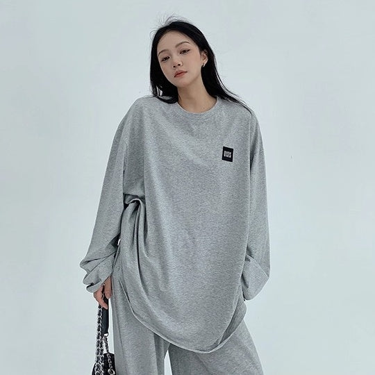 【上下別売り】Tag Design Long-sleeved T-shirt & Loose Casual Pants Set-up OS2033