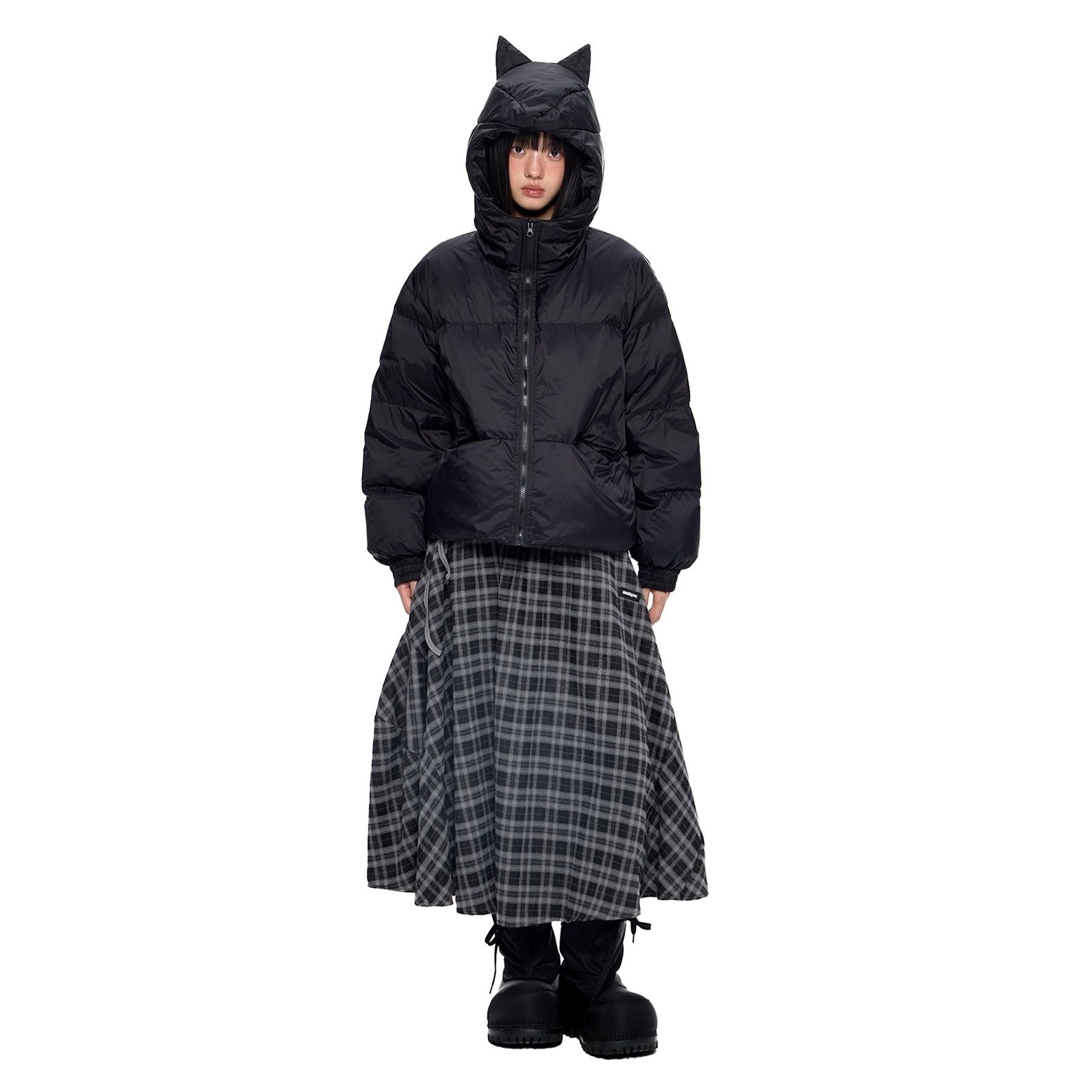 Small Ear Hooded Short Down Jacket EZ251