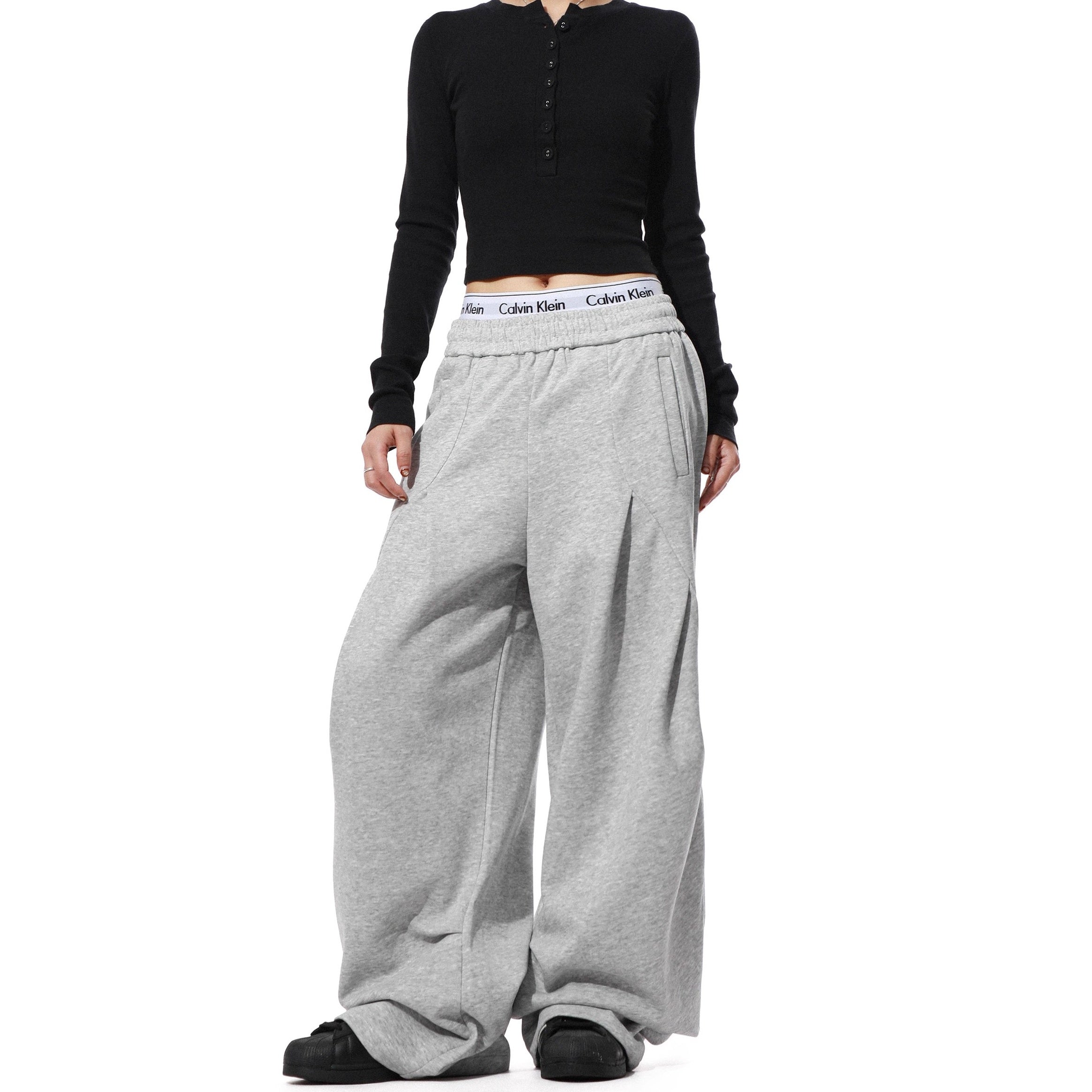 Pleated Design Wide-leg Casual Pants MR8031