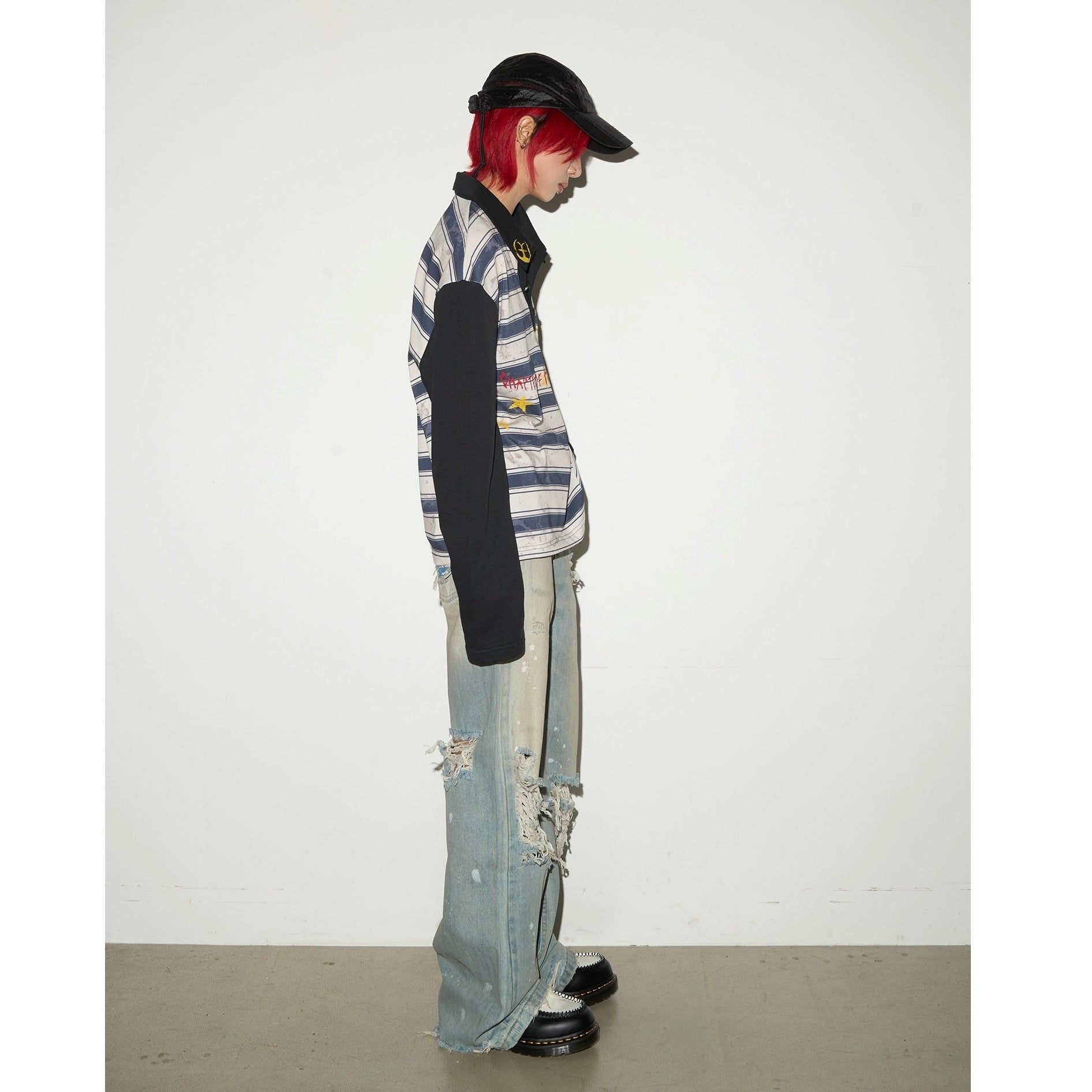 Dirty Layers Print Border Polo Collar T-shirt MN9025