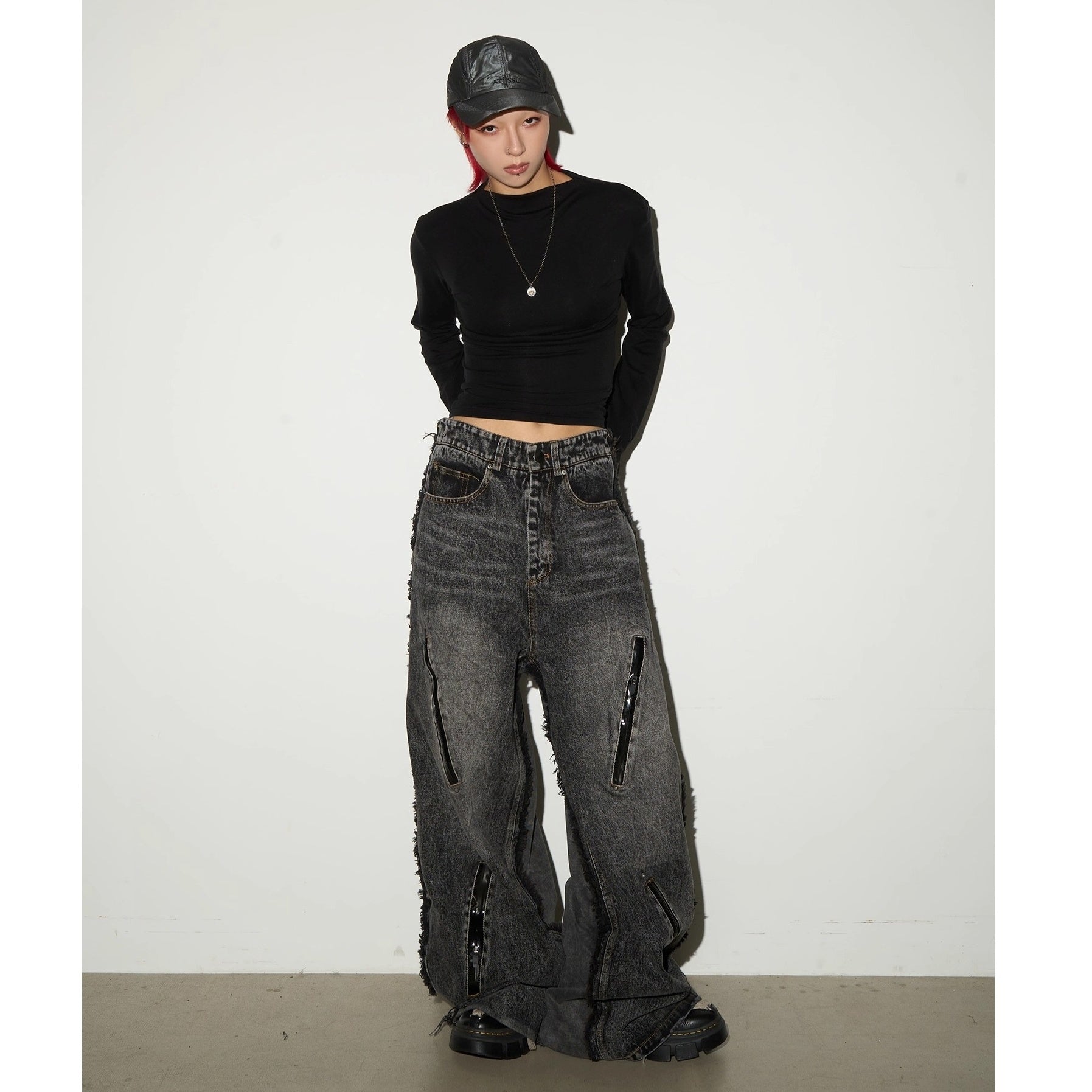 Raw Edge Zip Accent Wide Jeans MN9045