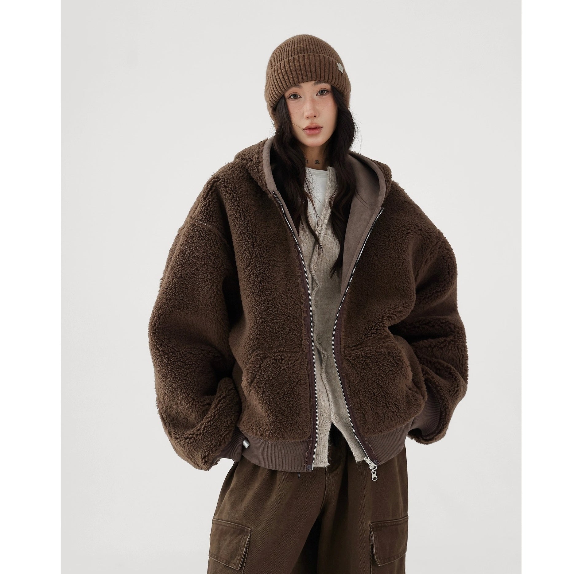 Reversible Polar Fleece Loose Hooded Jacket AC7017