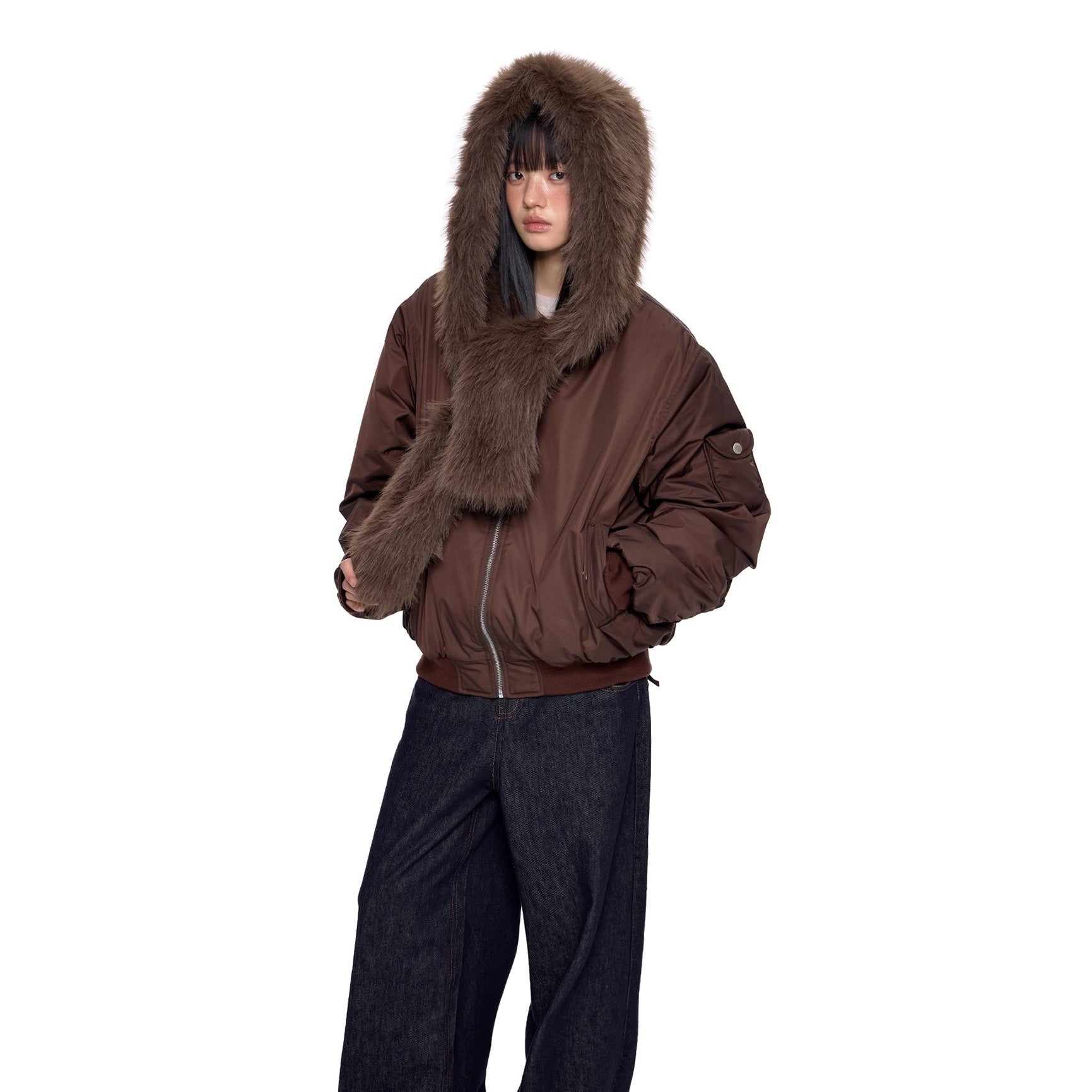 Scarf Design Zip Hooded Blouson EZ248