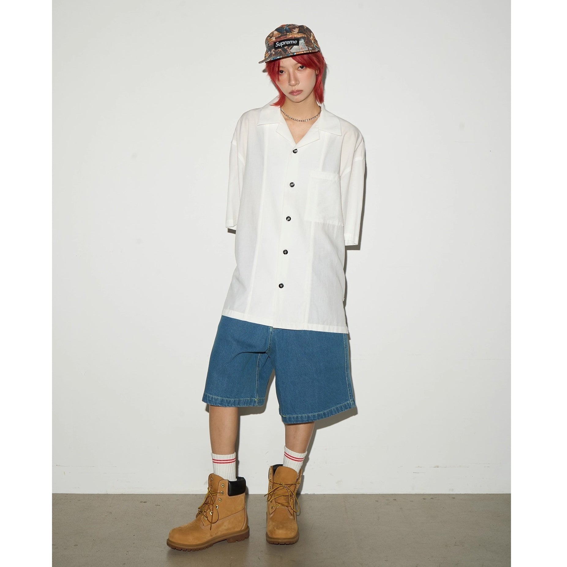 Back Print Loose Denim Half Pants MN9003