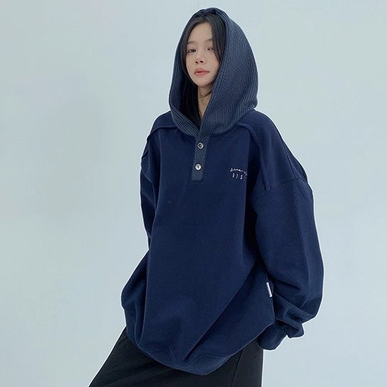 Knit Patchwork Design Oversize Hoodie OS2066