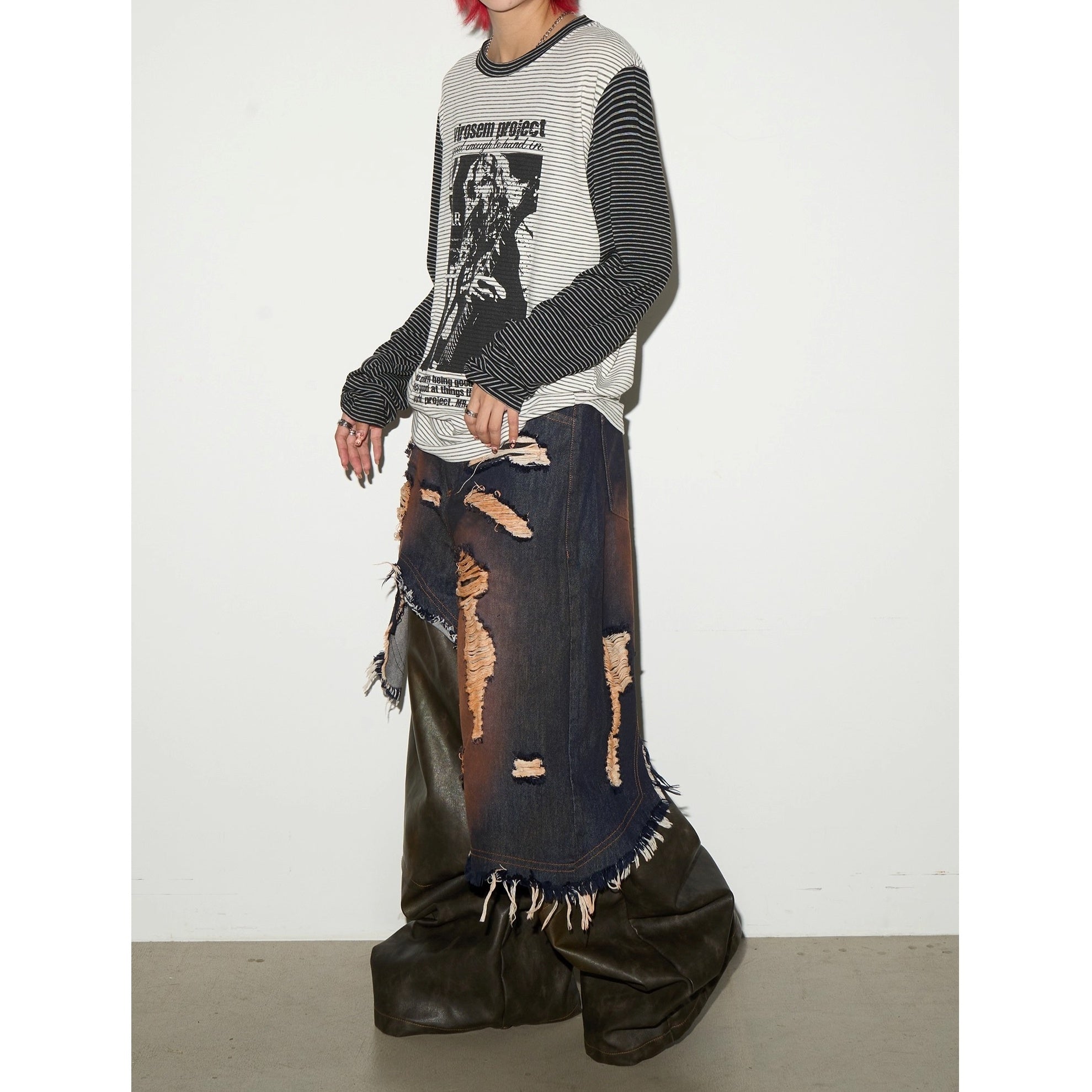 Character Print Patchwork Border Long Sleeve T-shirt MN9030