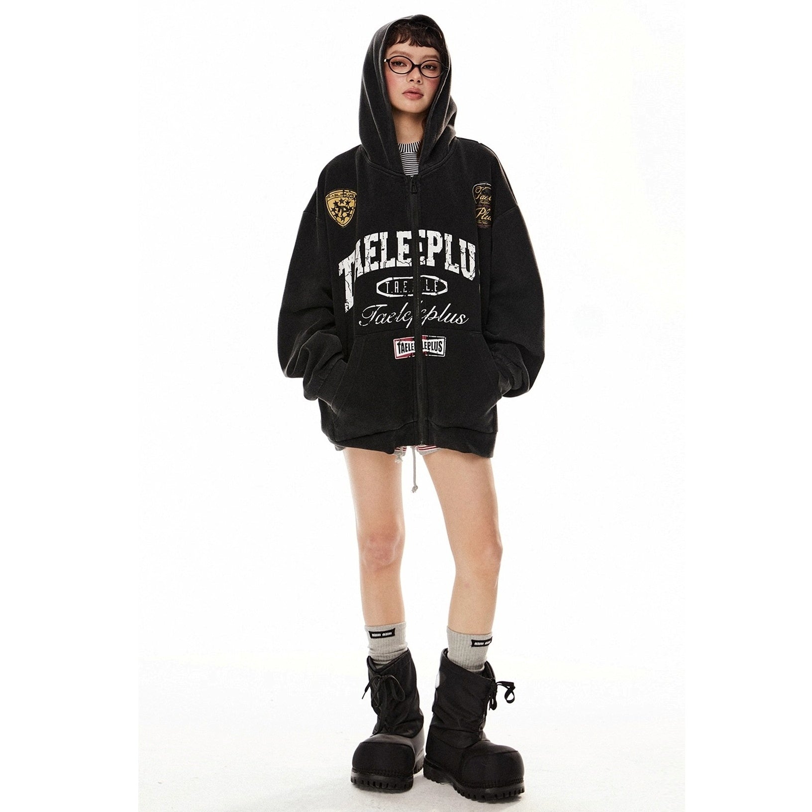 Letter Print Washed Hoodie Jacket MW10276