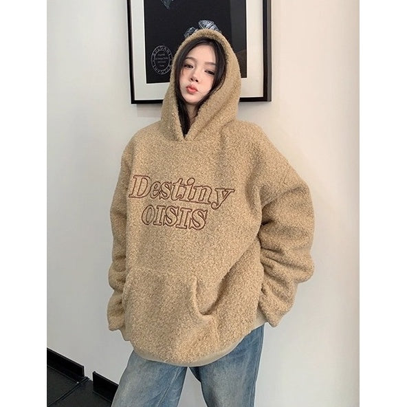 Letter Stitch Oversize Boa Hoodie OS2061