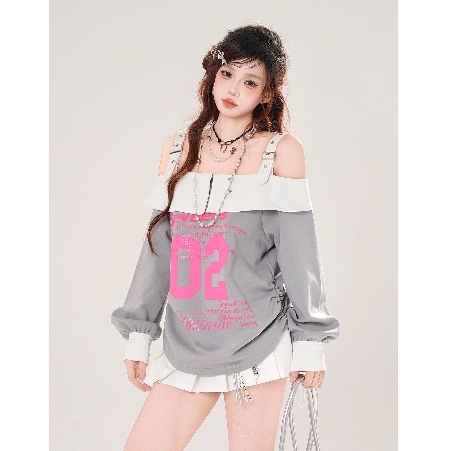 One-shoulder Loose Bicolor Top KK2076
