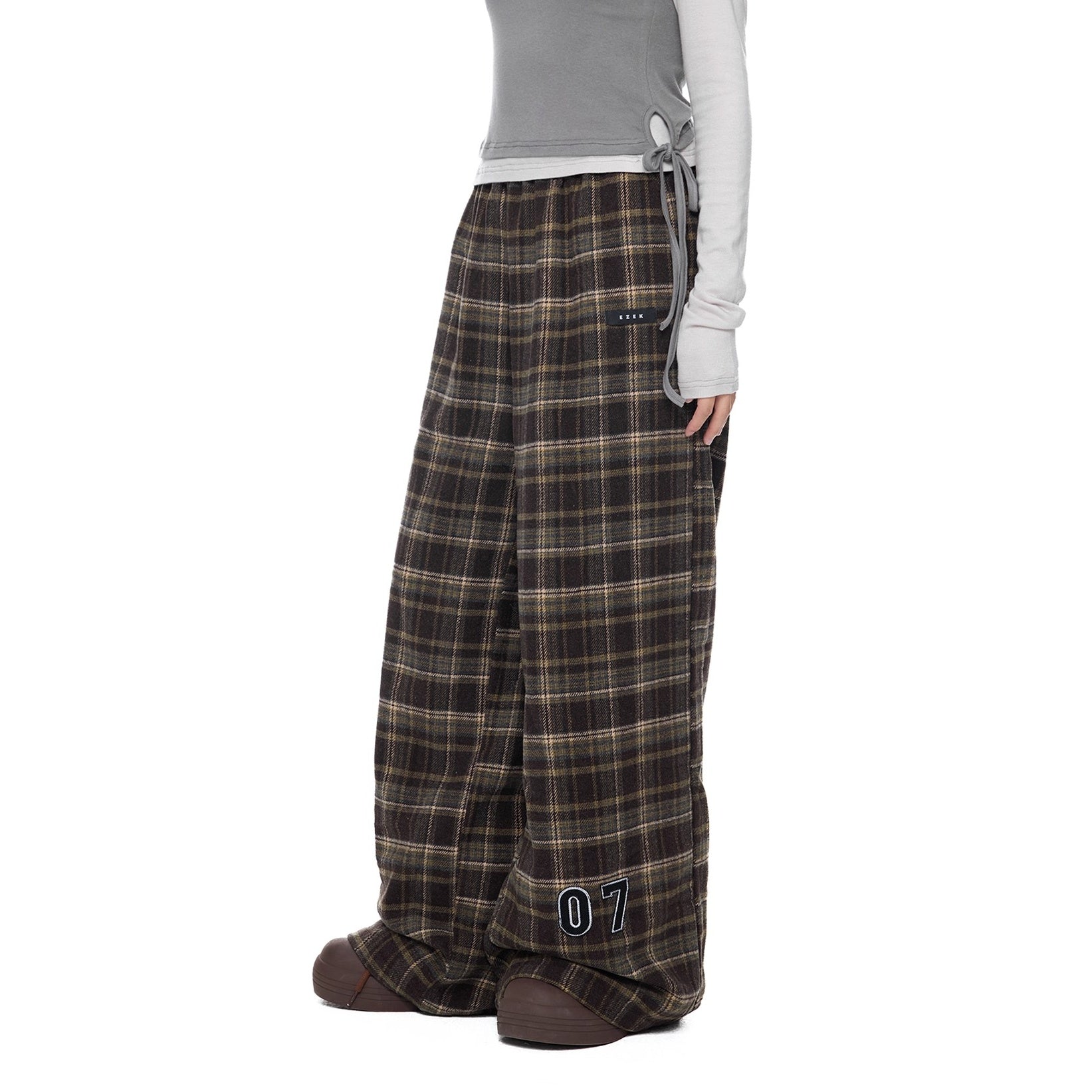 Appliqué Retro Plaid Wide Pants EZ269