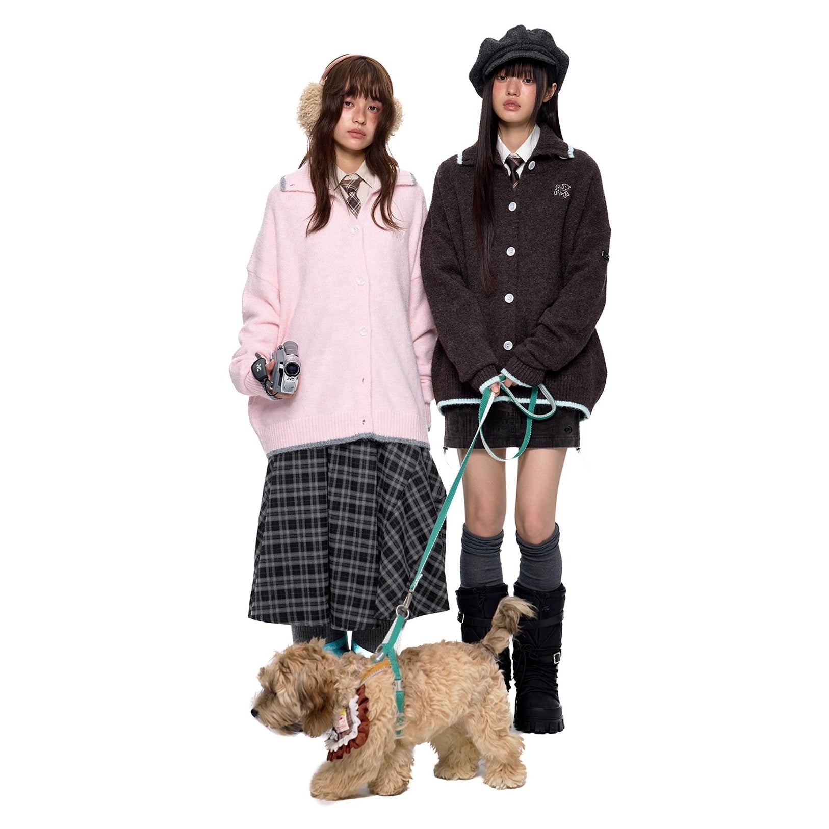 Puppy Embroidered Lapel Knit Cardigan EZ258