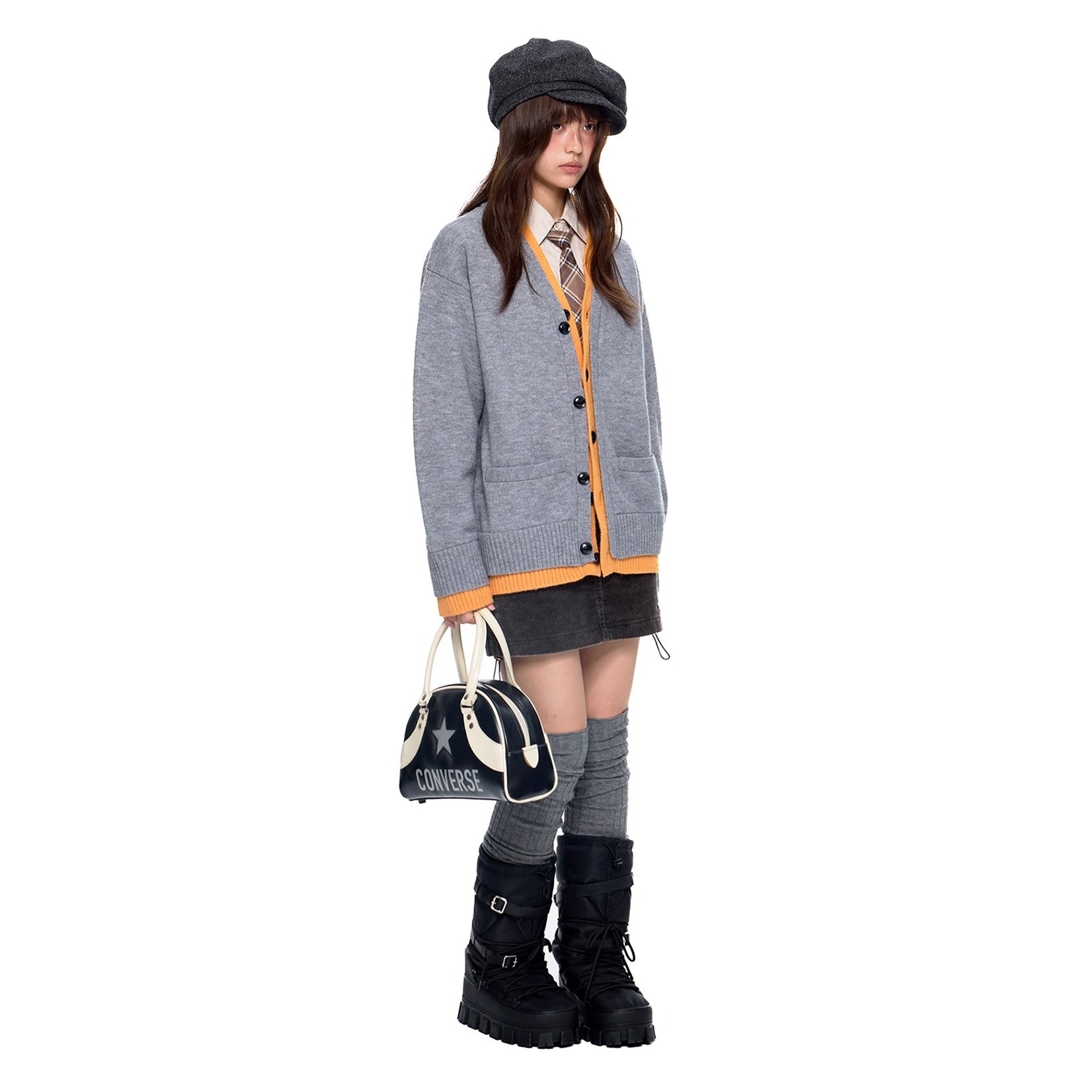 Fake Layered Contrast Patchwork Knitted Cardigan EZ259