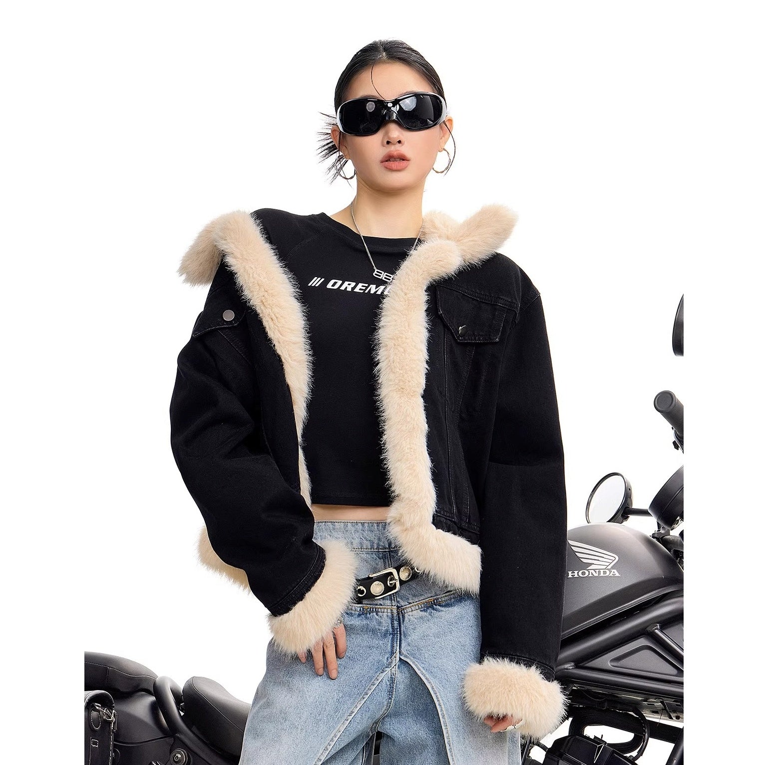 Fur Collar Denim Jacket IC9121