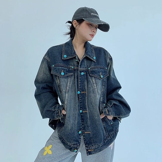 Turquoise Buckle Denim Jacket OS2042
