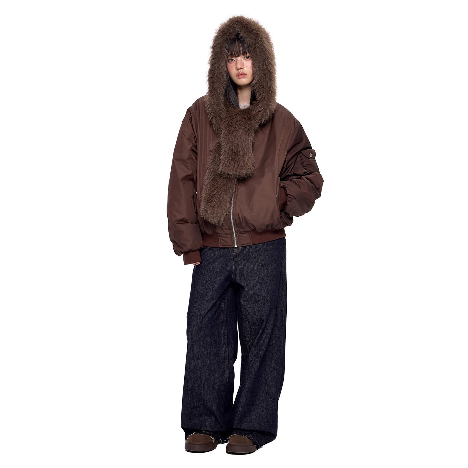 Scarf Design Zip Hooded Blouson EZ248