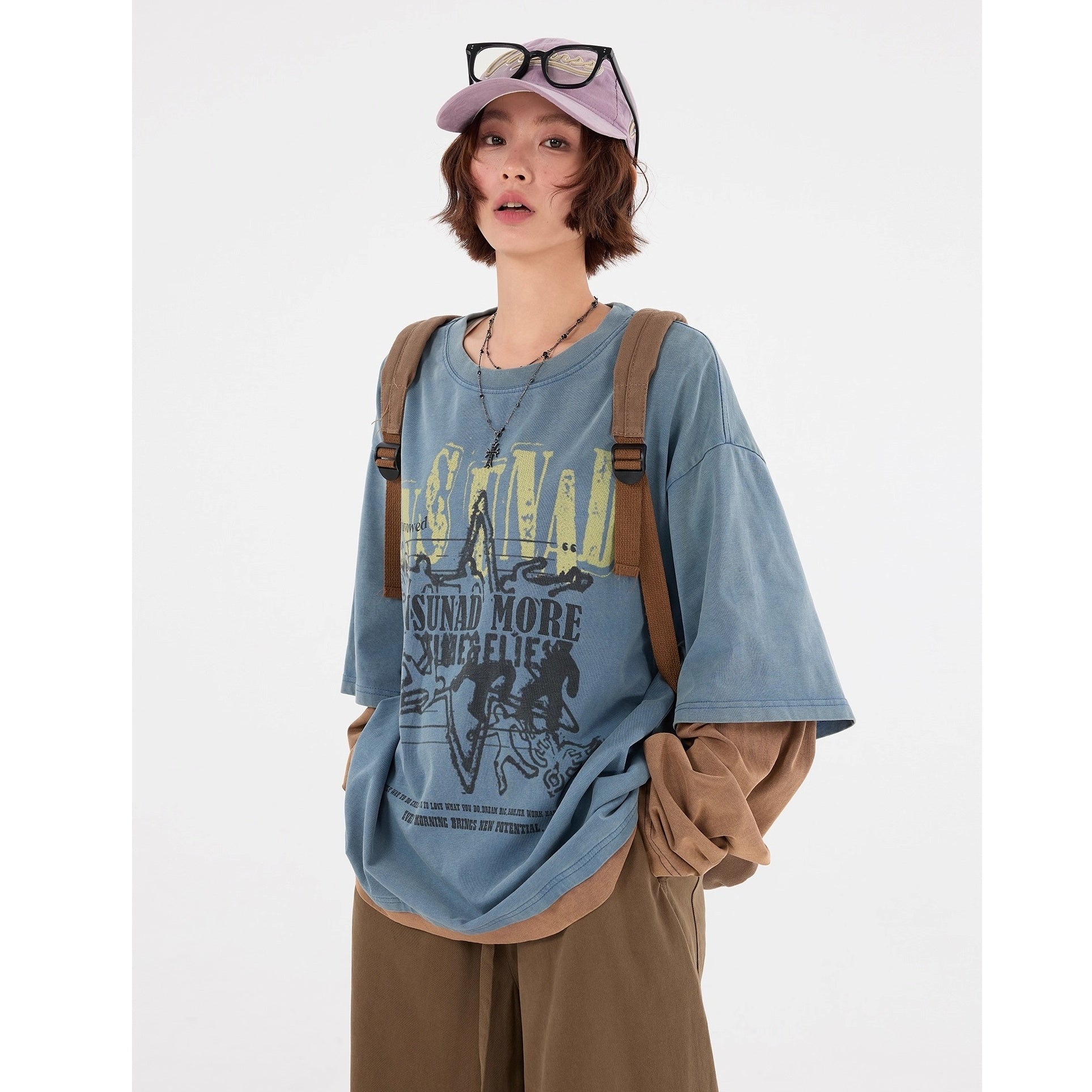 Graffiti Print Fake Layered Long-sleeved T-shirts MW10241