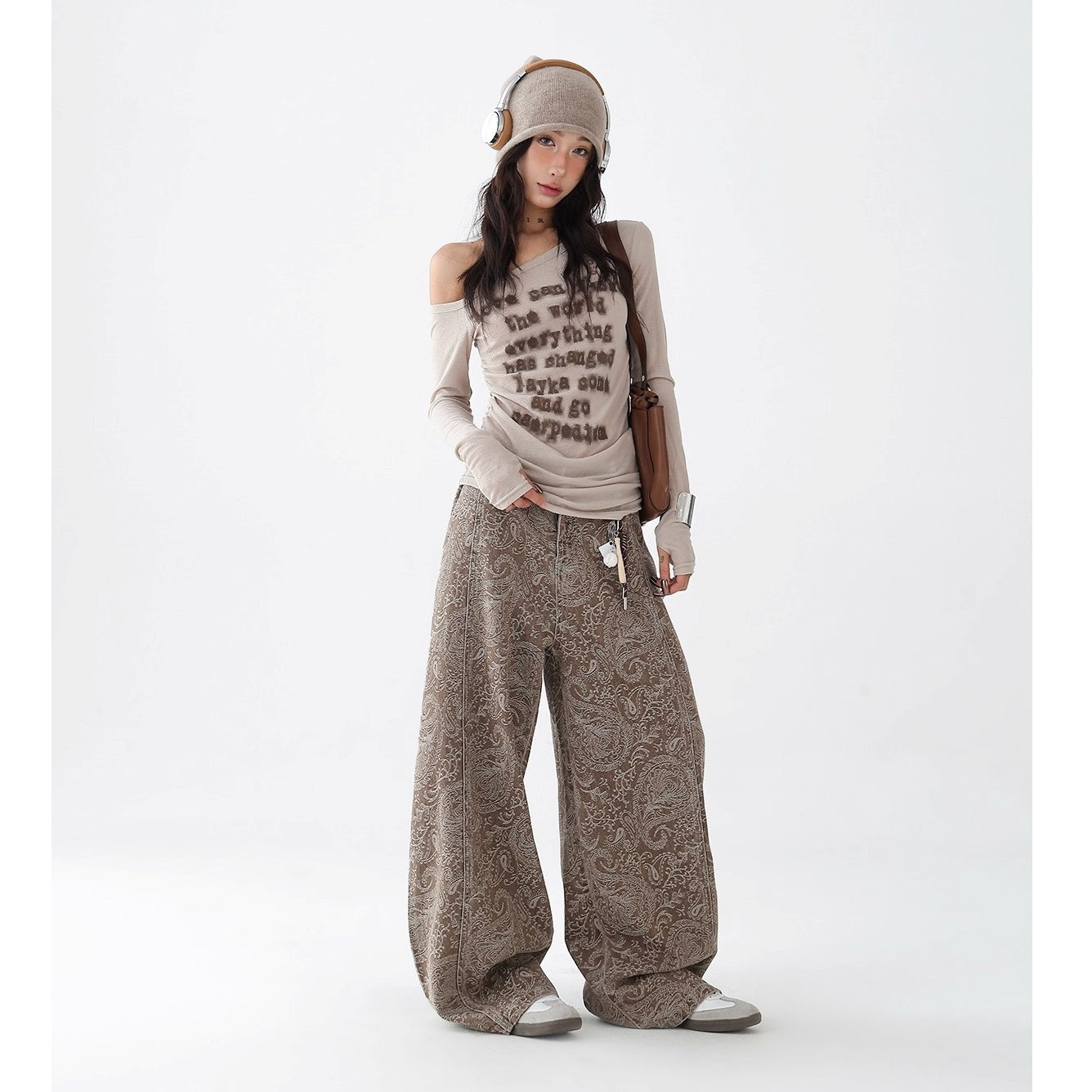 Paisley Pattern Wide-leg Curve Jeans AC7136