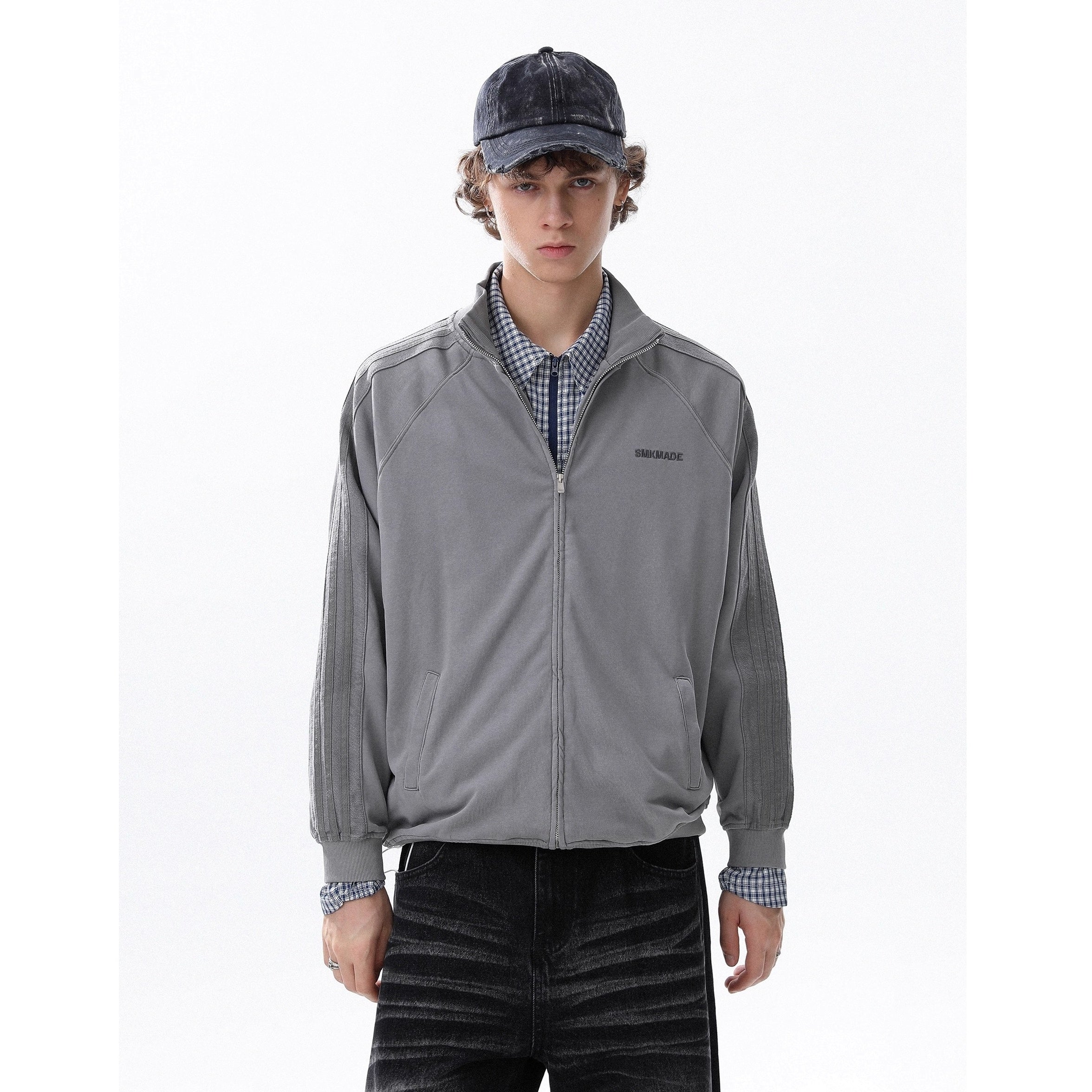 Patchwork Three Bar Stand Collar Jacket MR8026