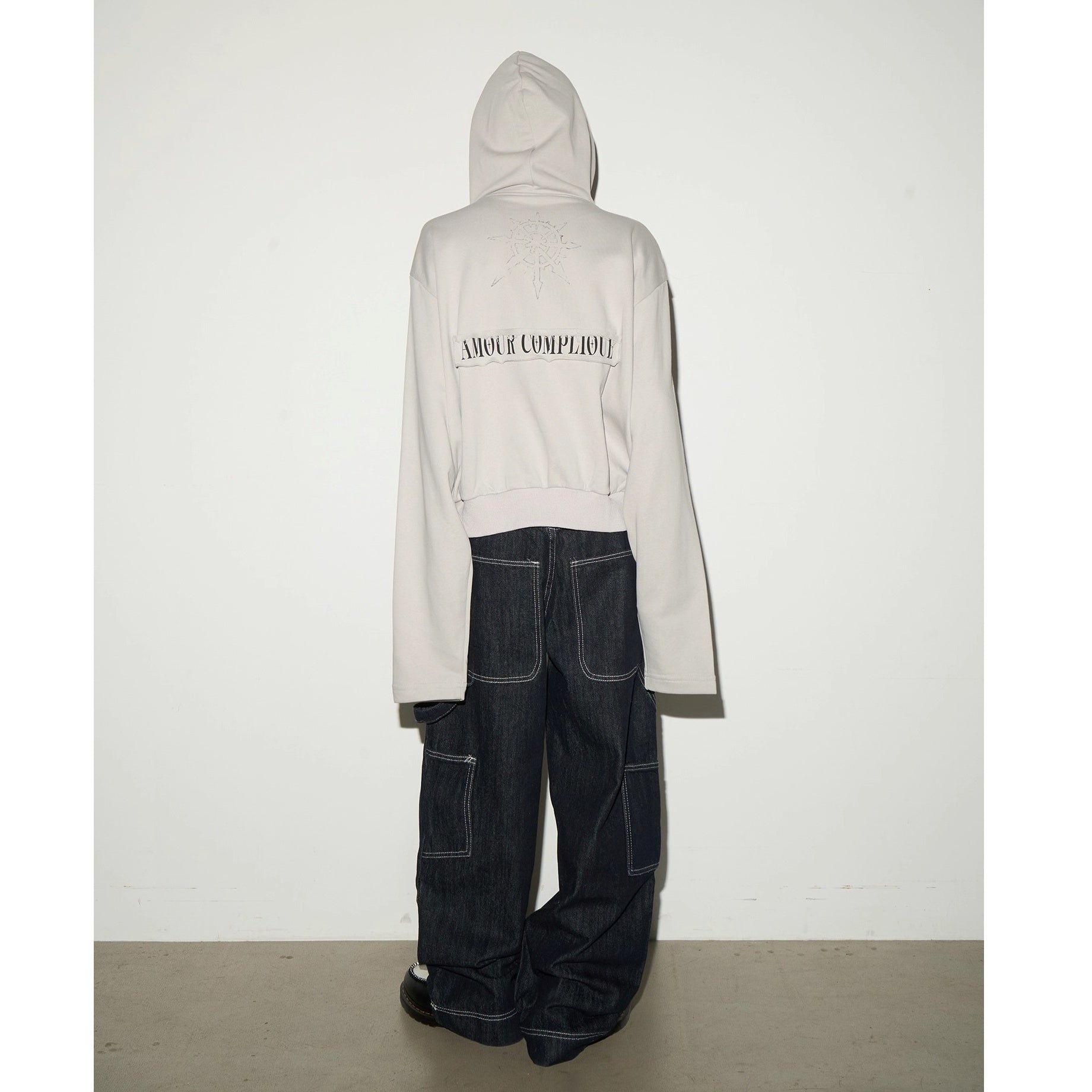 Monotone Print Double Zip Shorts Hooded Sweat MN9027