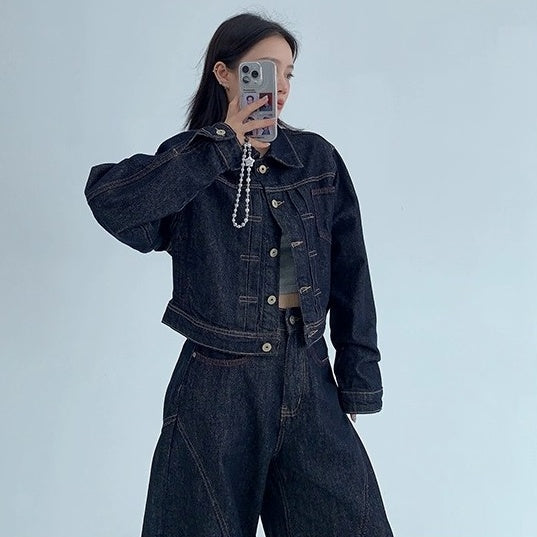 【上下別売り】Cropped Denim Jacket + Wide Curve Jeans MW10243