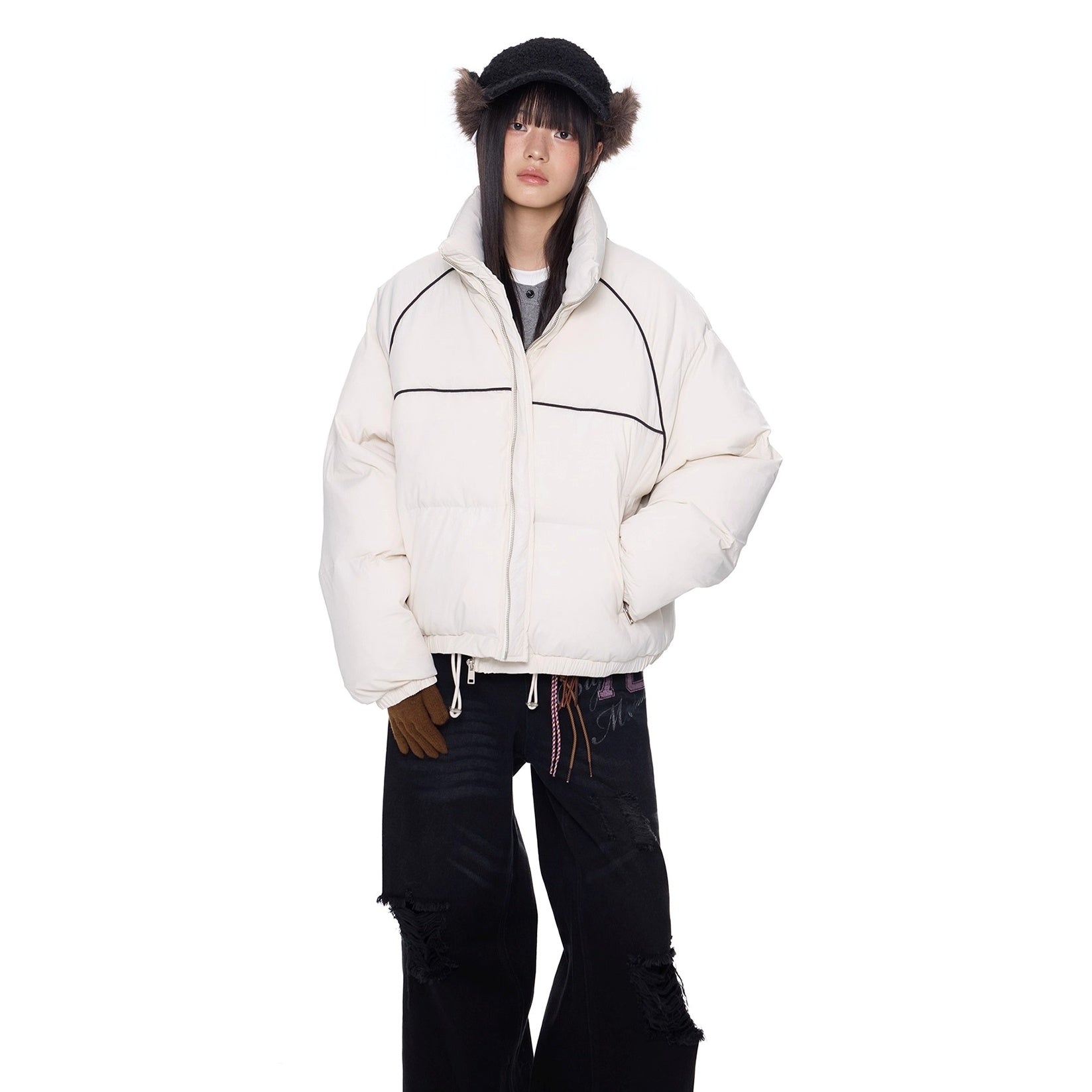 Contrasting Line Stand Collar Basic Jacket EZ298