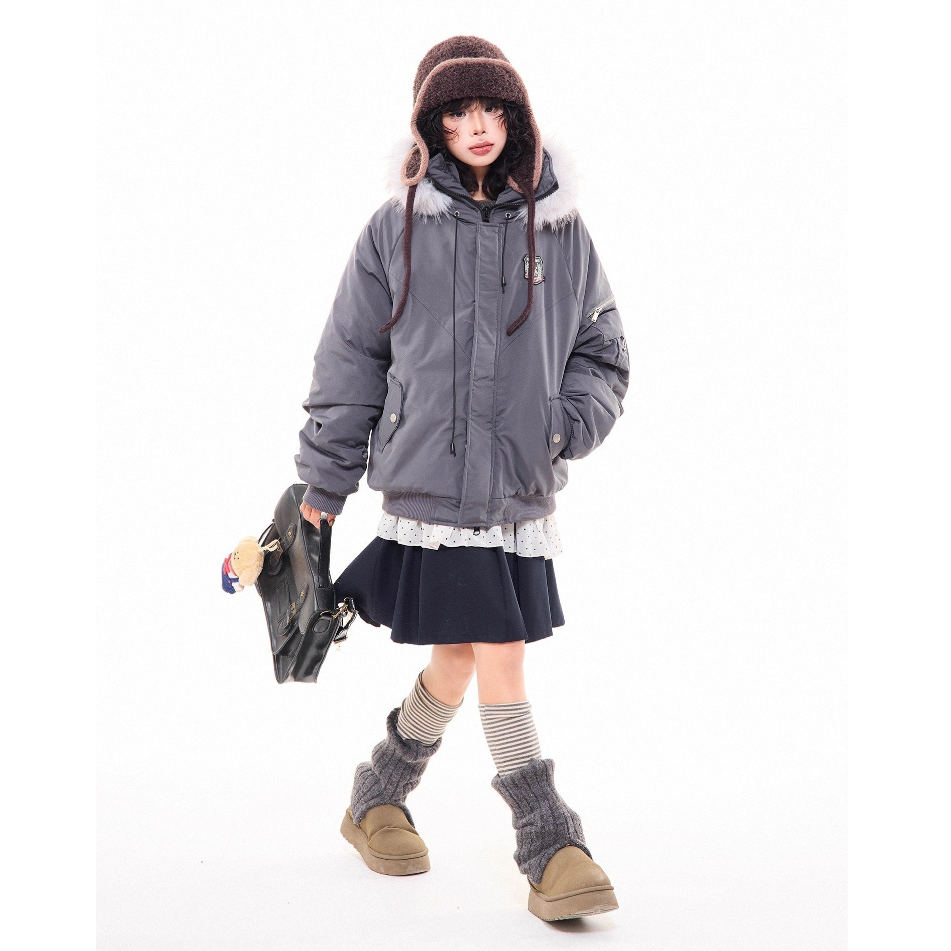 Work Style Fur Collar Hooded Jacket MW10295