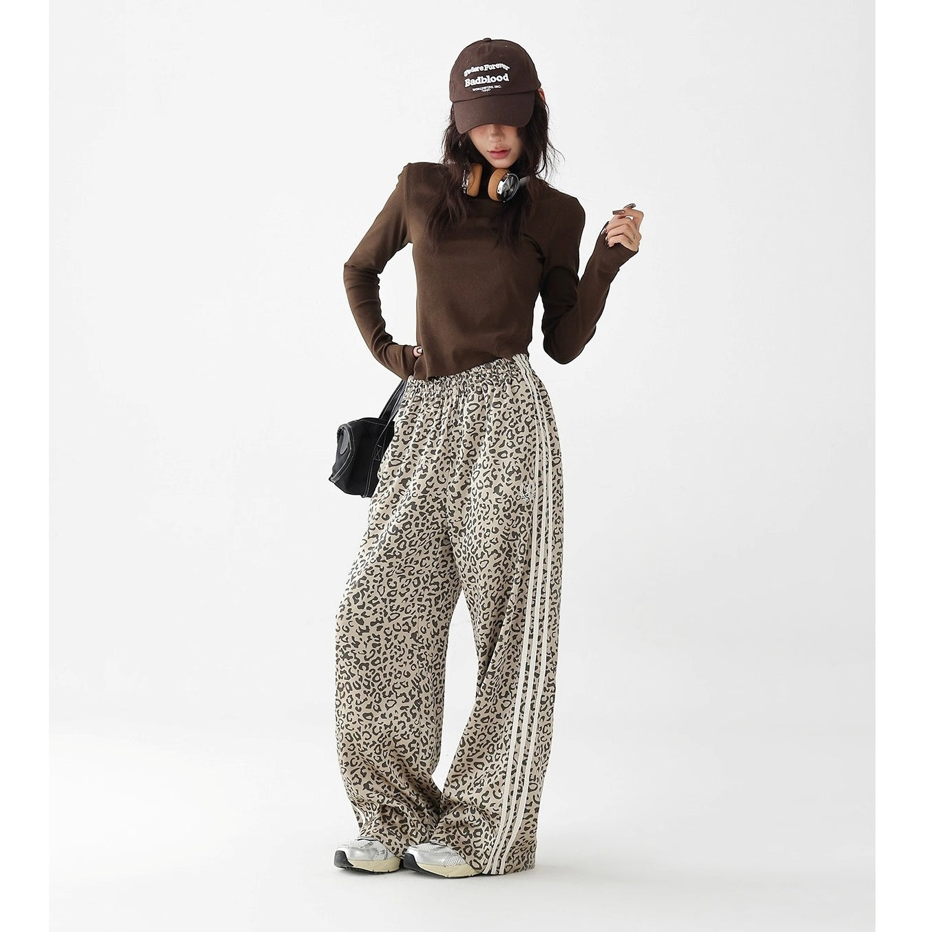 Leopard Print Stitching Side Line Wide Pants AC7138
