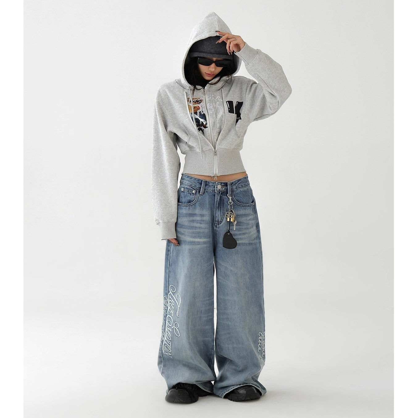 Fake Layered Bear Letter Embroidery Hooded Jacket AC7135
