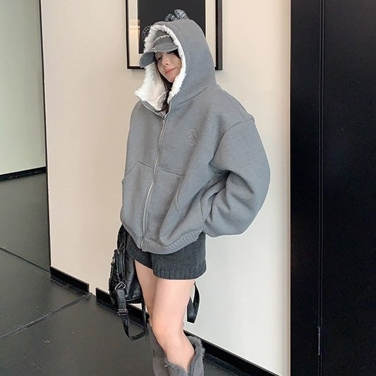 Inner Hairy Thickened Oversize Hooded Jacket OS2065