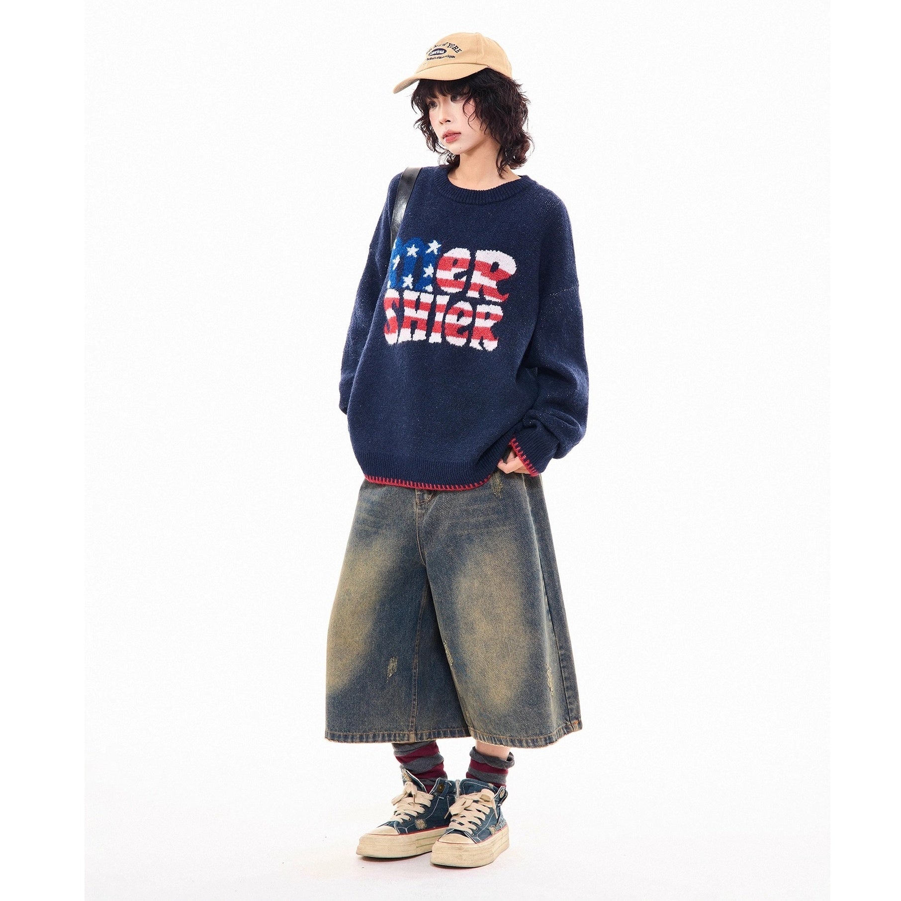 American Retro Letter Knitted Sweater MW10277