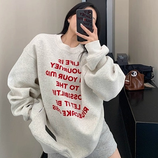 Flocked Print Relaxed Crew Neck Sweat OS2035