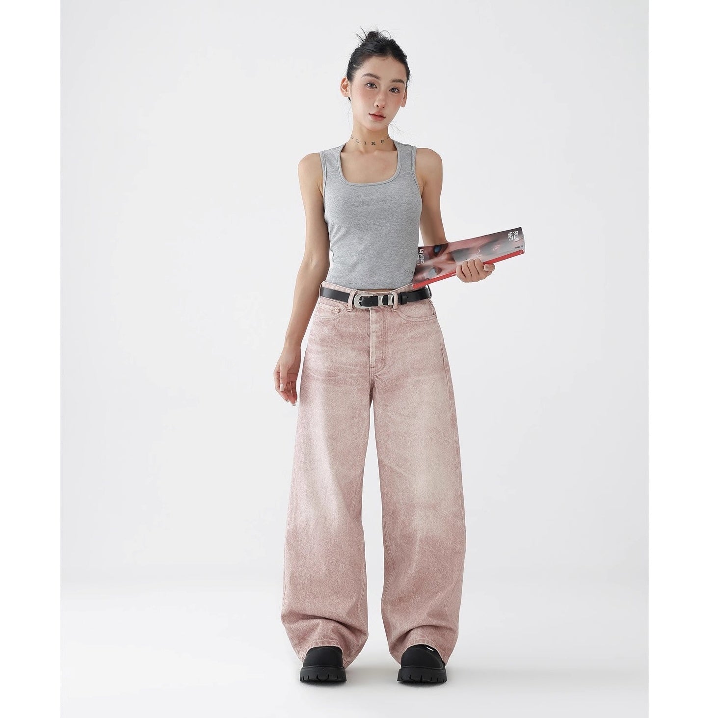 Loose Straight Gradient Pink Washed Jeans AC7119