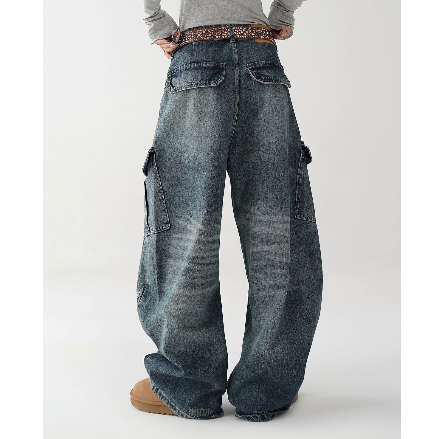 Washed Denim Cargo Curve Pants AC7149