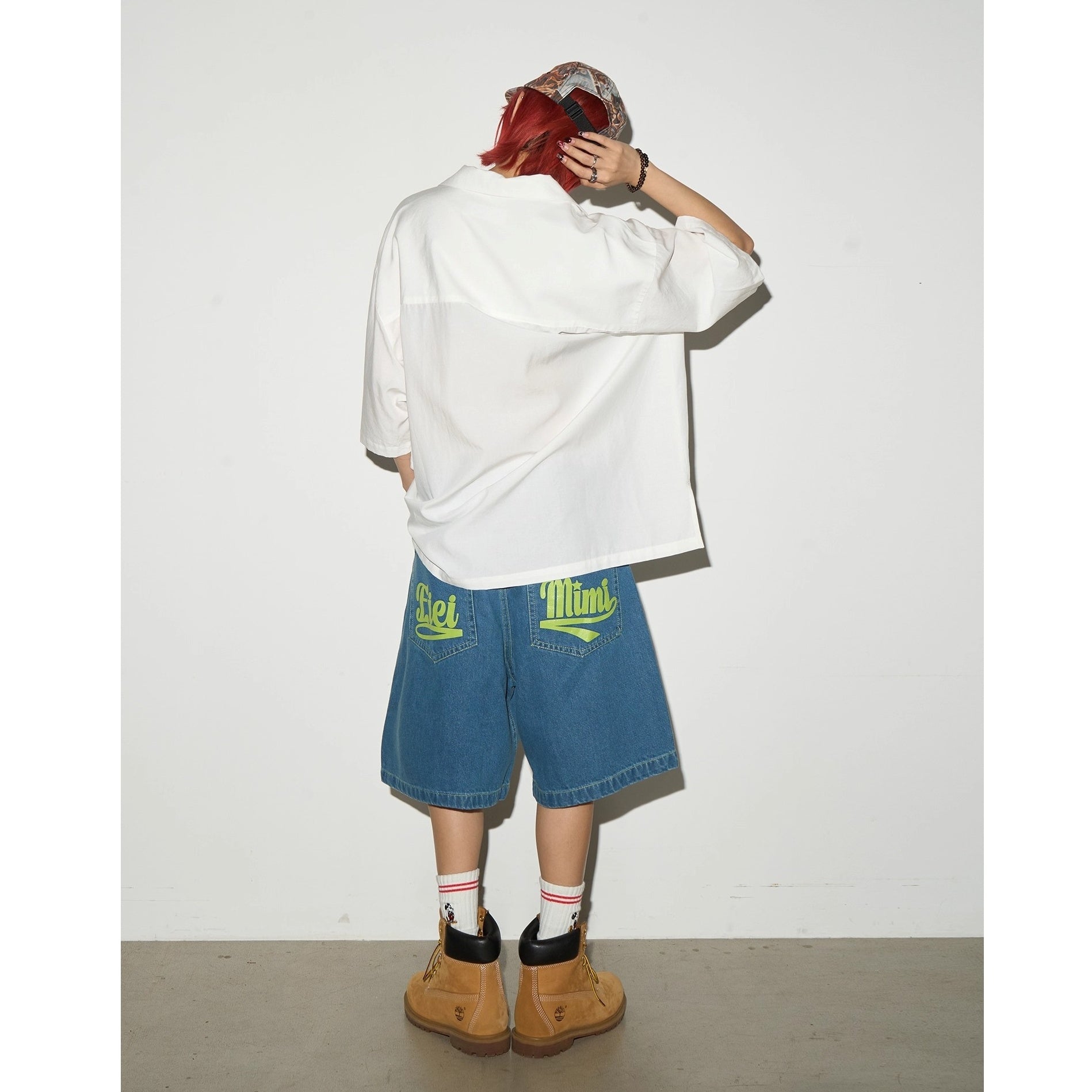 Back Print Loose Denim Half Pants MN9003