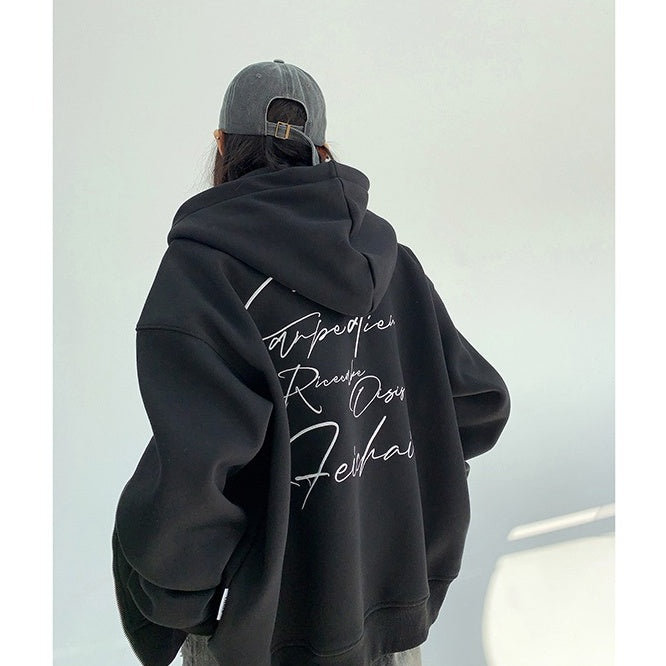 Back Letter Embroidery Hooded Jacket OS2051