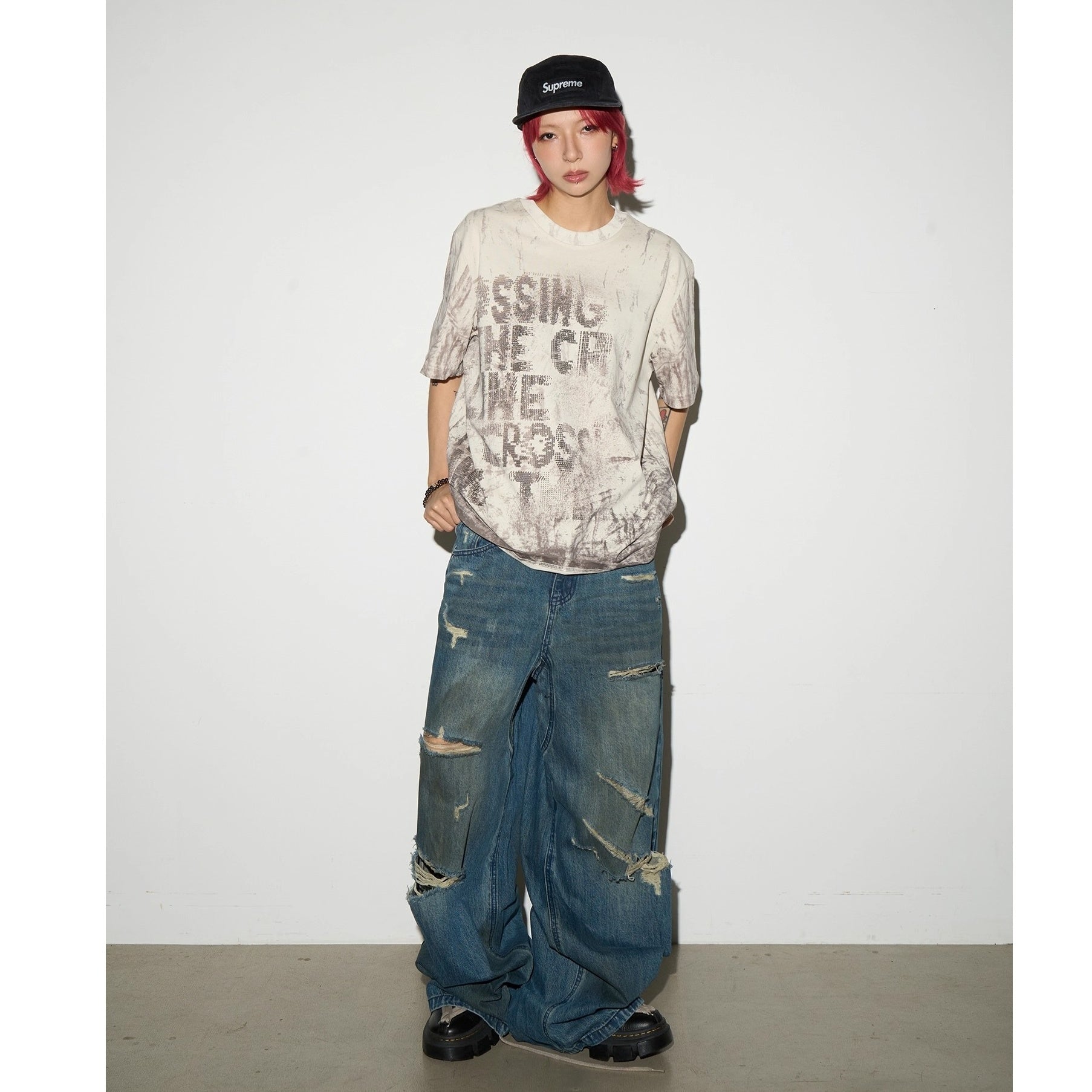 Letter Mottled Print T-shirt MN9008