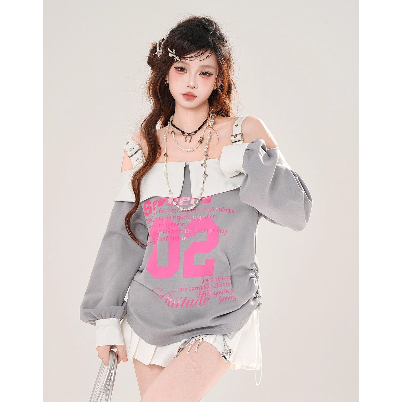 One-shoulder Loose Bicolor Top KK2076