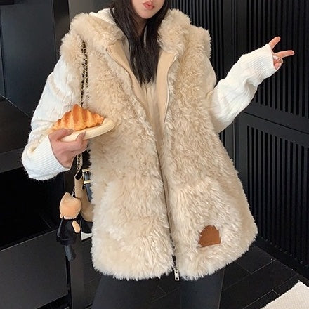 Fur Touch Loose Hooded Vest OS2063