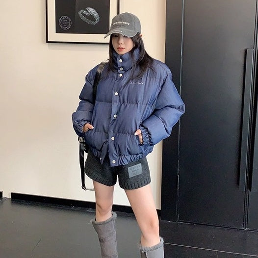 Denim Fabric Cropped Puffer Jacket OS2062