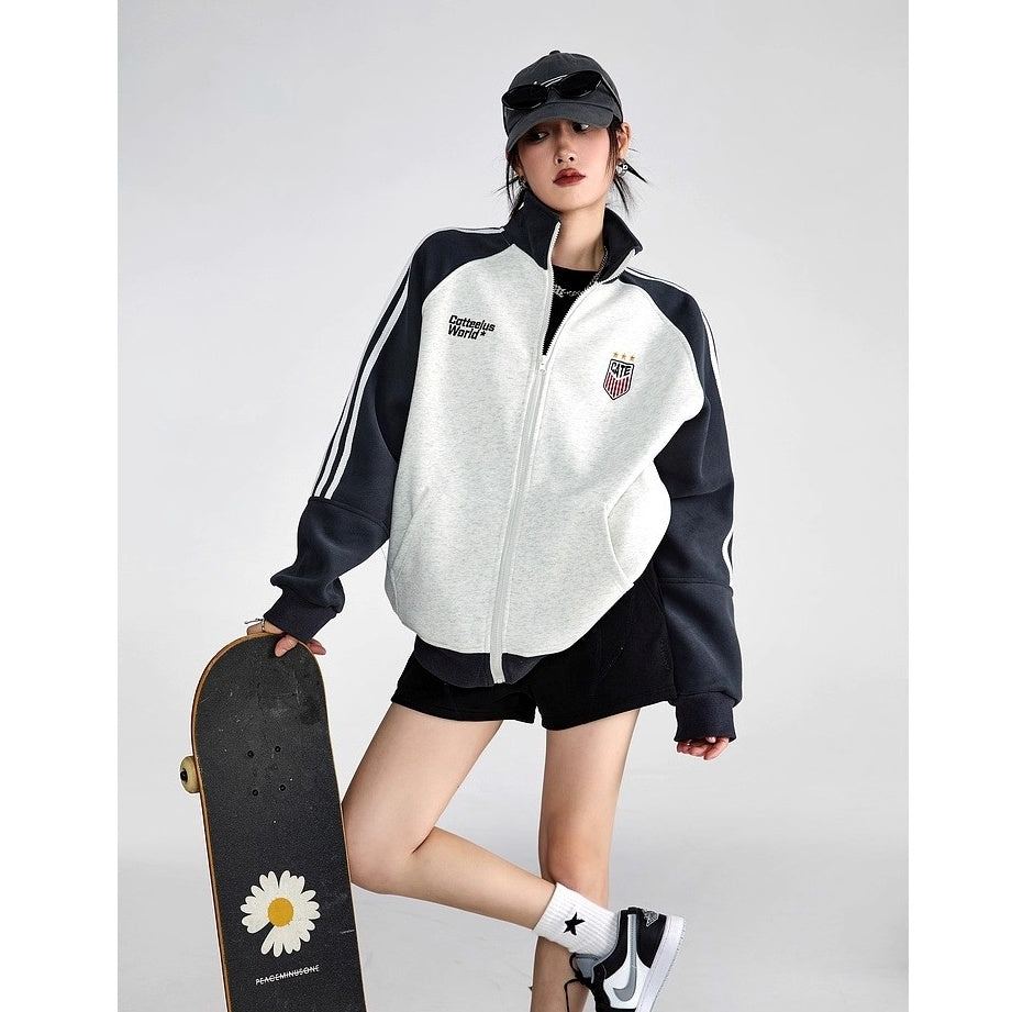 Stand-Collar Sports Sweat Zip Jacket IC9117