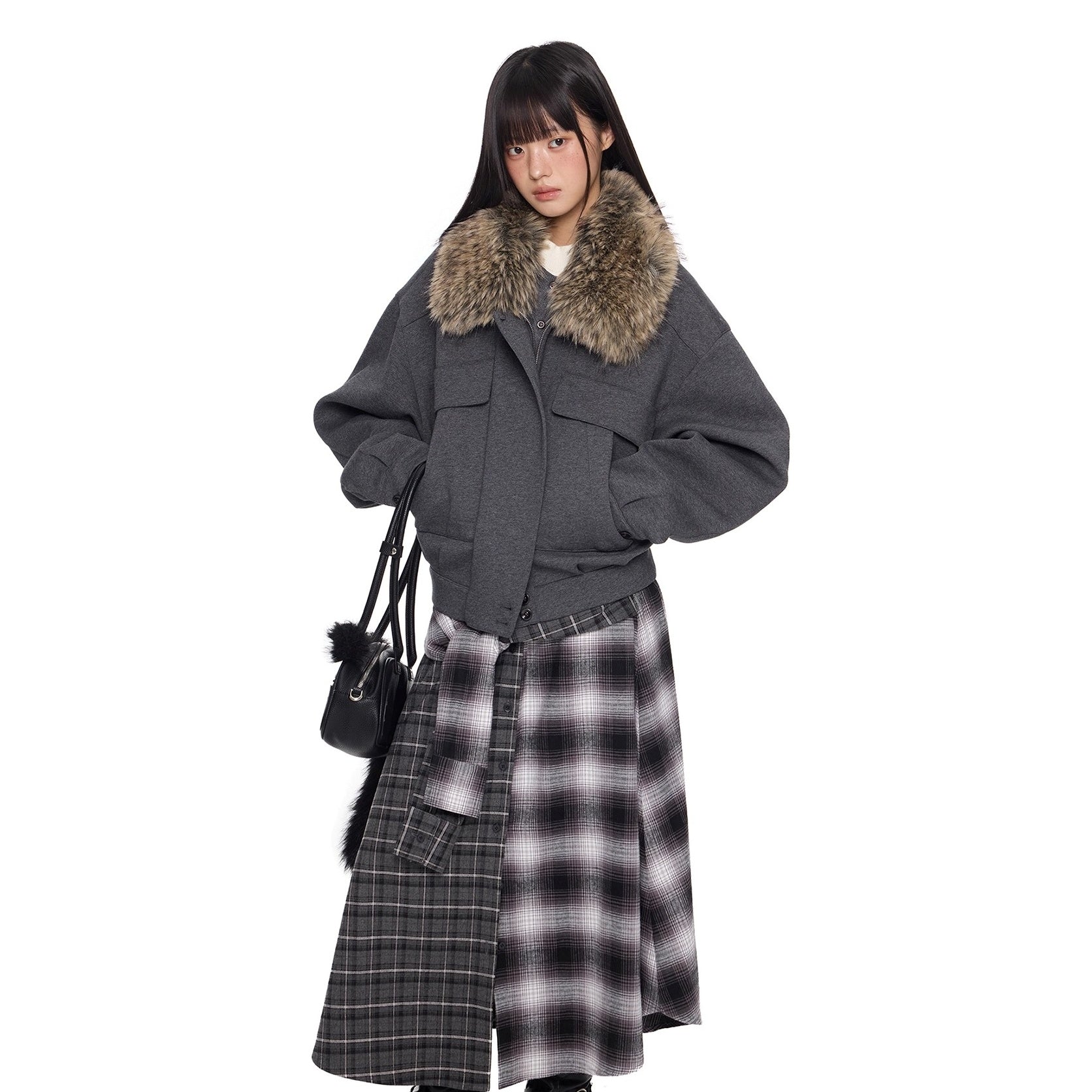 Fur Neck Pocket Cropped Jacket EZ285