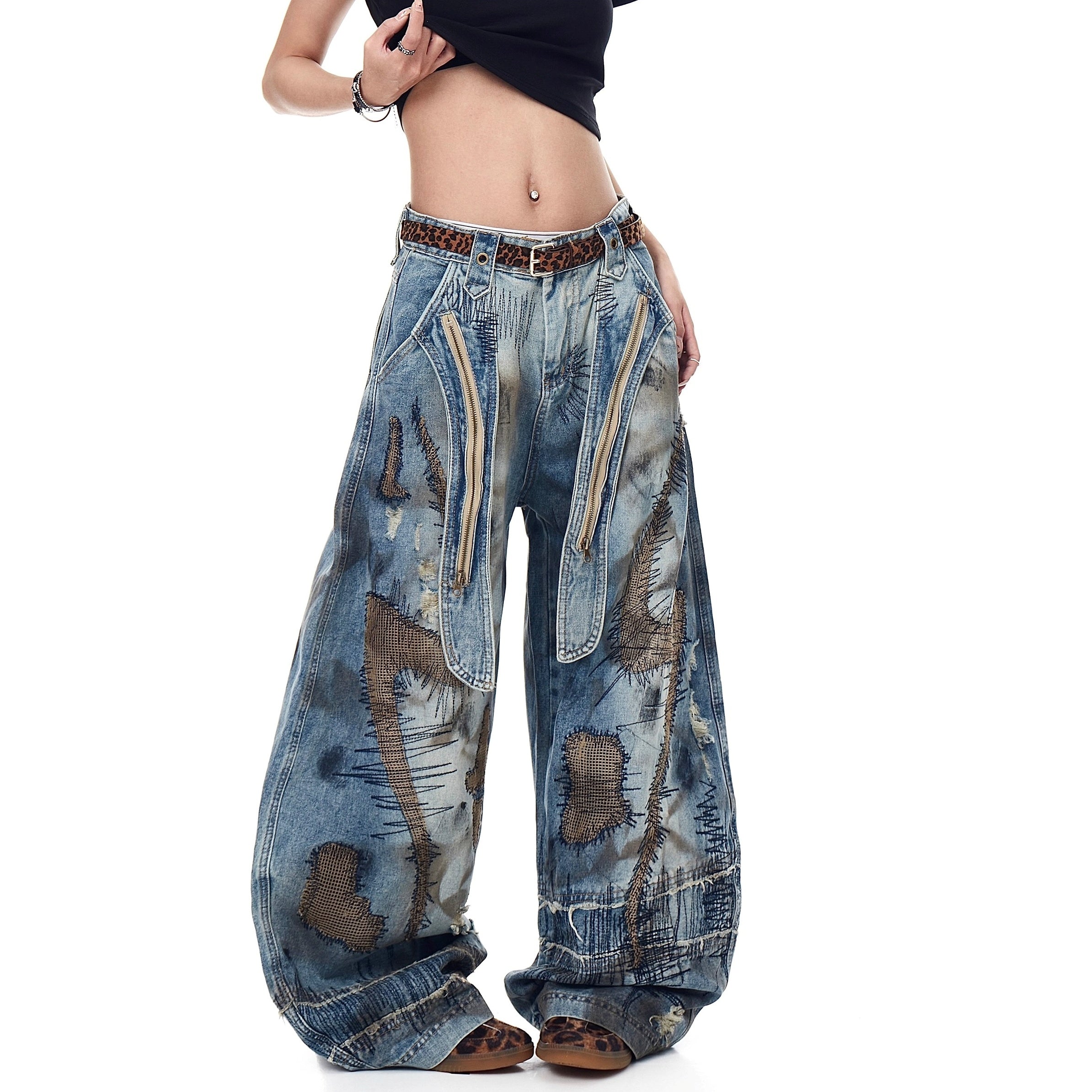 Washed Irregular Curved Blade Jeans BK7065