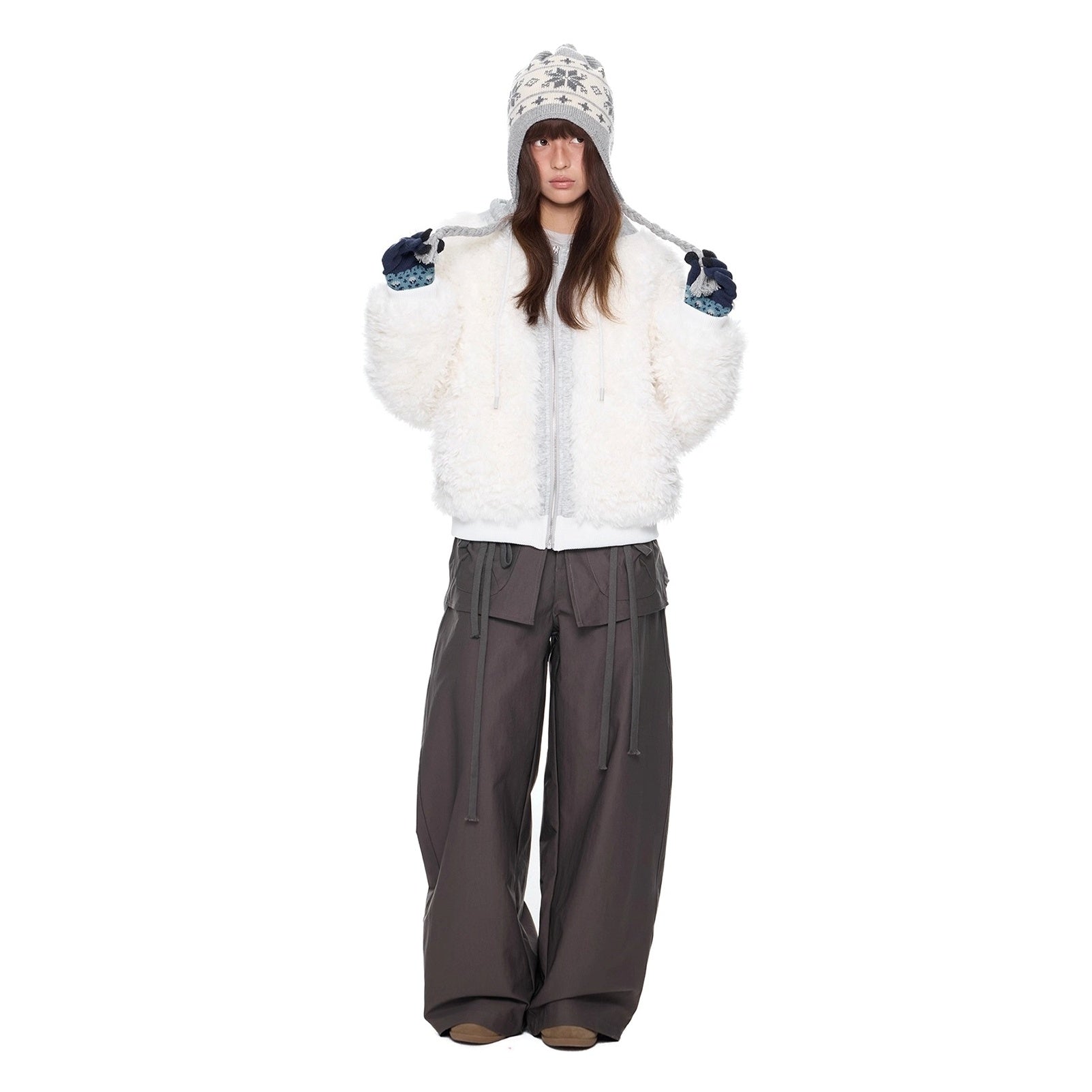 Sweat Hood Patchwork Imitation Fur Parka EZ266