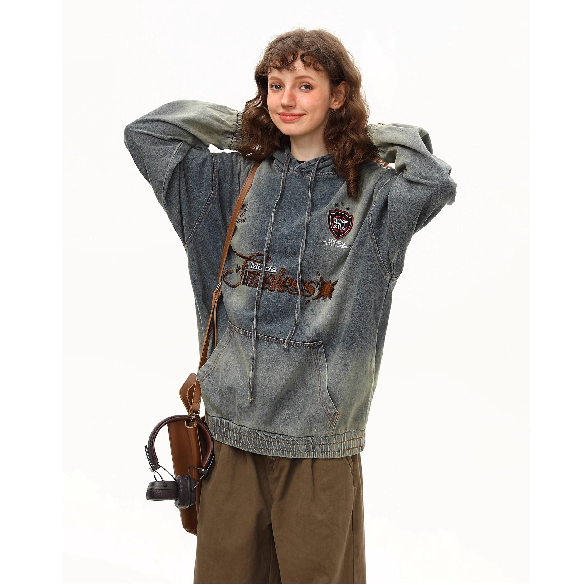 Vintage Embroidery Washed Denim Hoodie MW10261