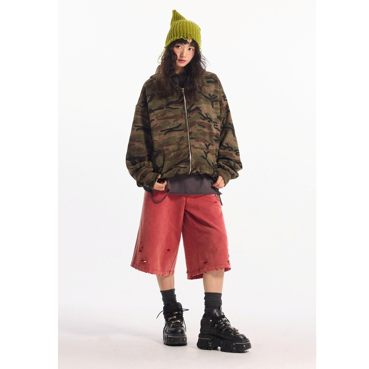 Wash Camouflage Hooded Sweat Jacket MW10309