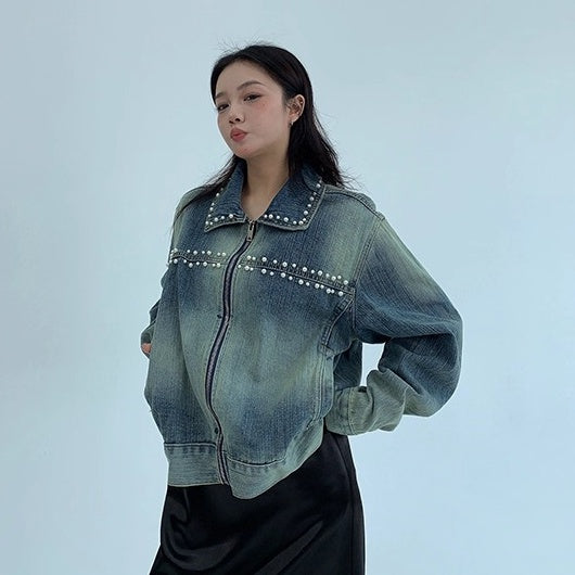 Pearl Bead Short Denim Jacket OS2030