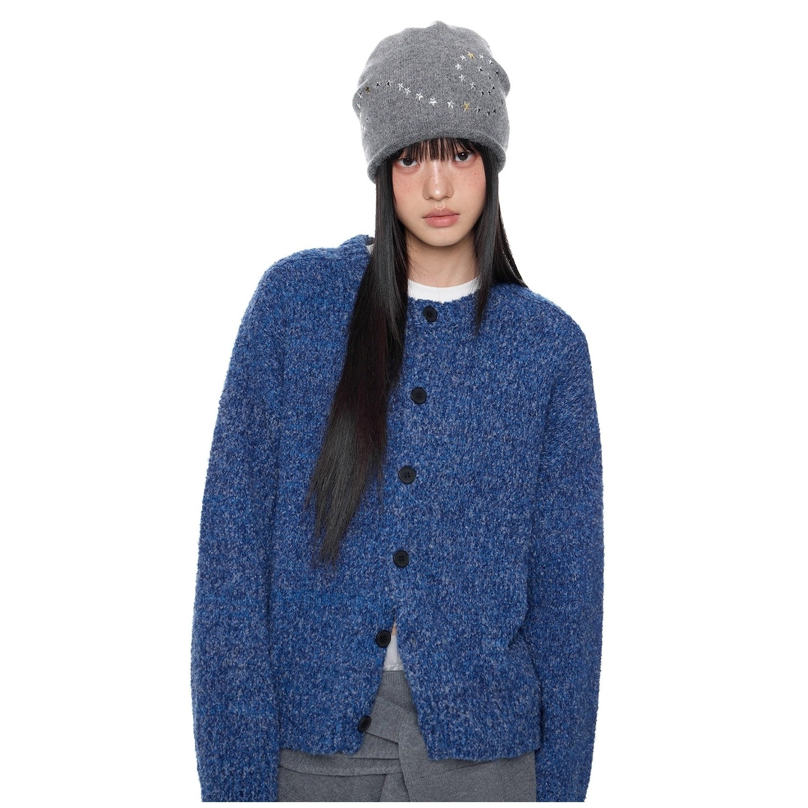 Lazy Style Crew Neck Knit Cardigan EZ267