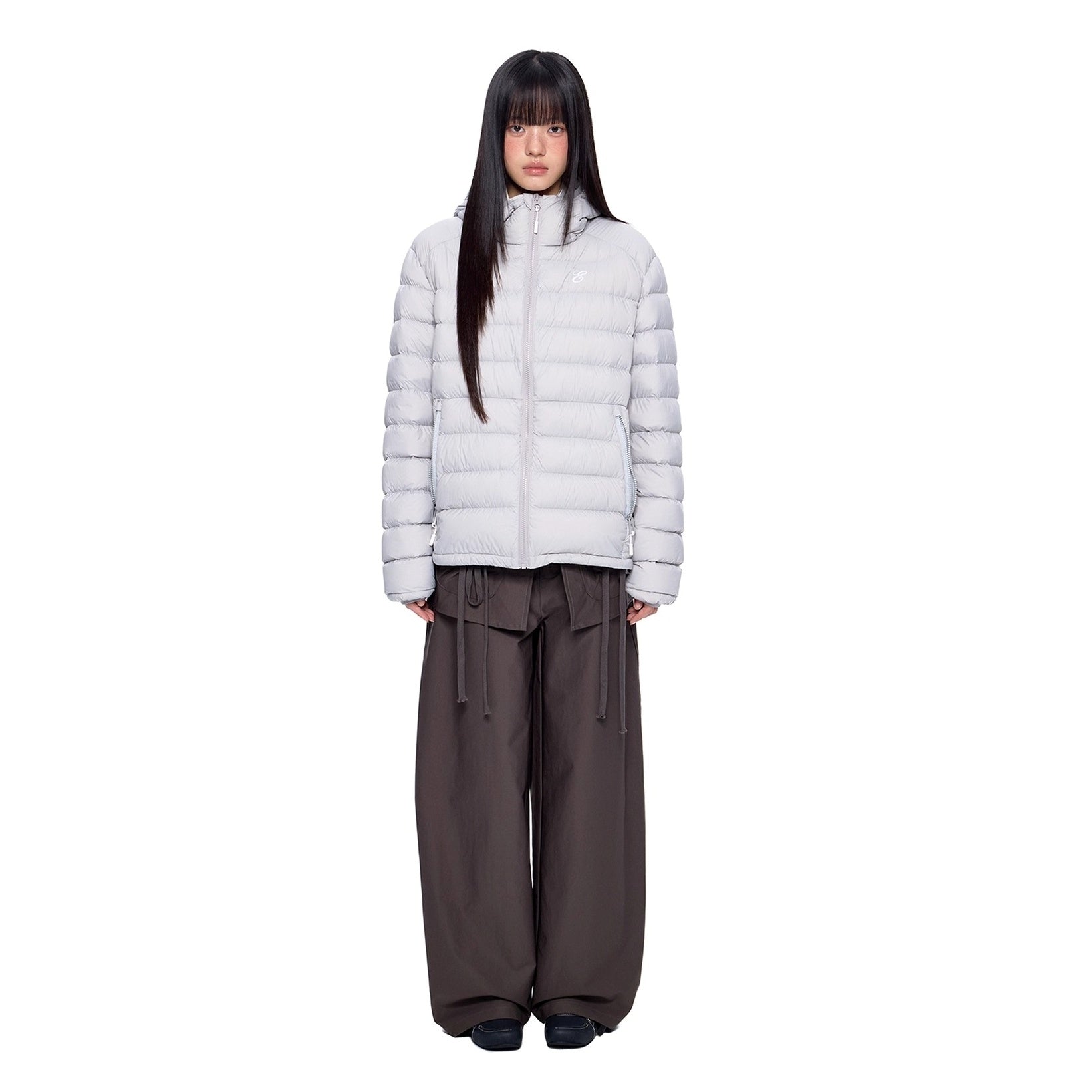 Rib Print Hooded Light Down Jacket EZ247
