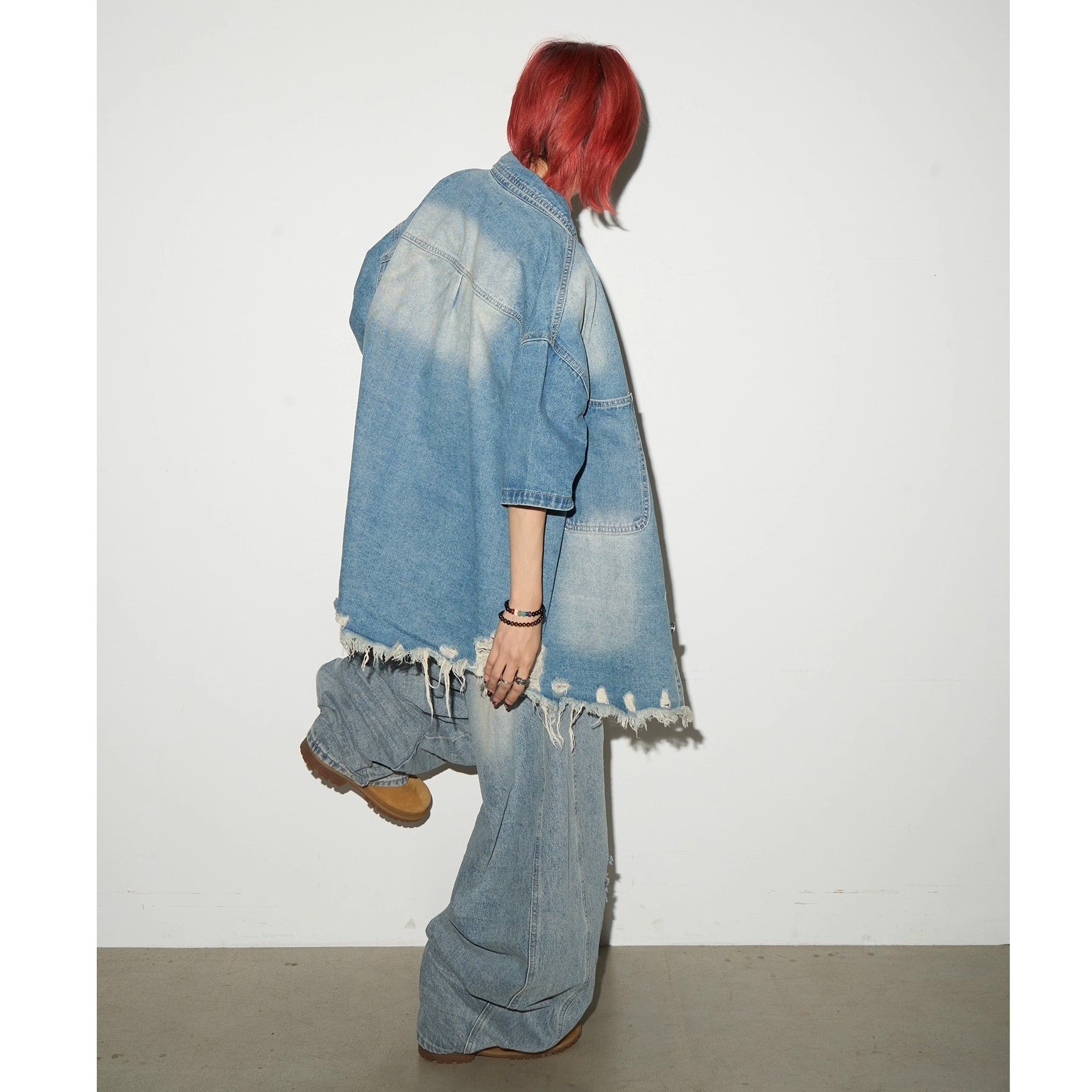 Heavy Wash Raw Edge Denim Shirt Jacket MN9006