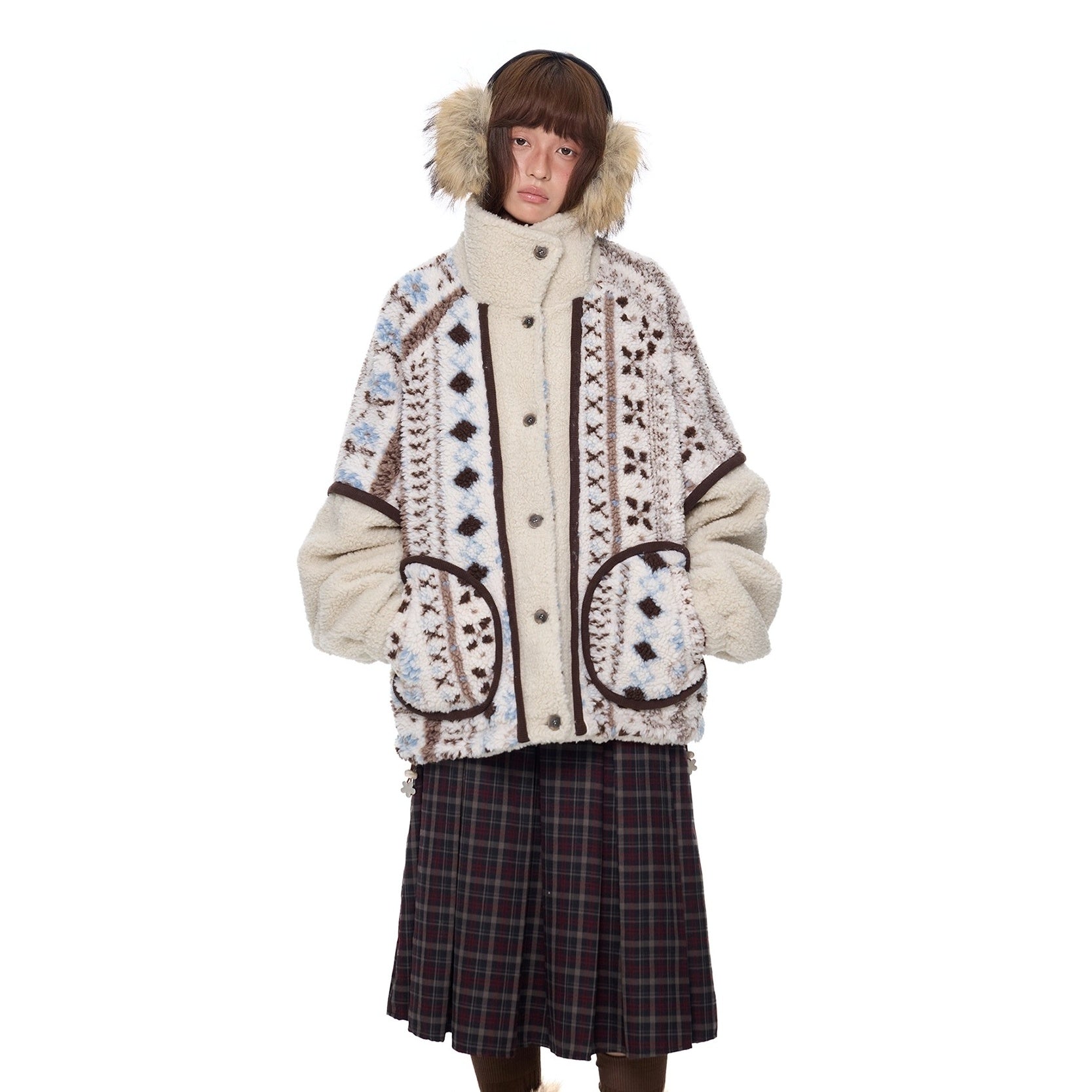 Ethnic Style Polar Fleece Stand Collar Jacket EZ277